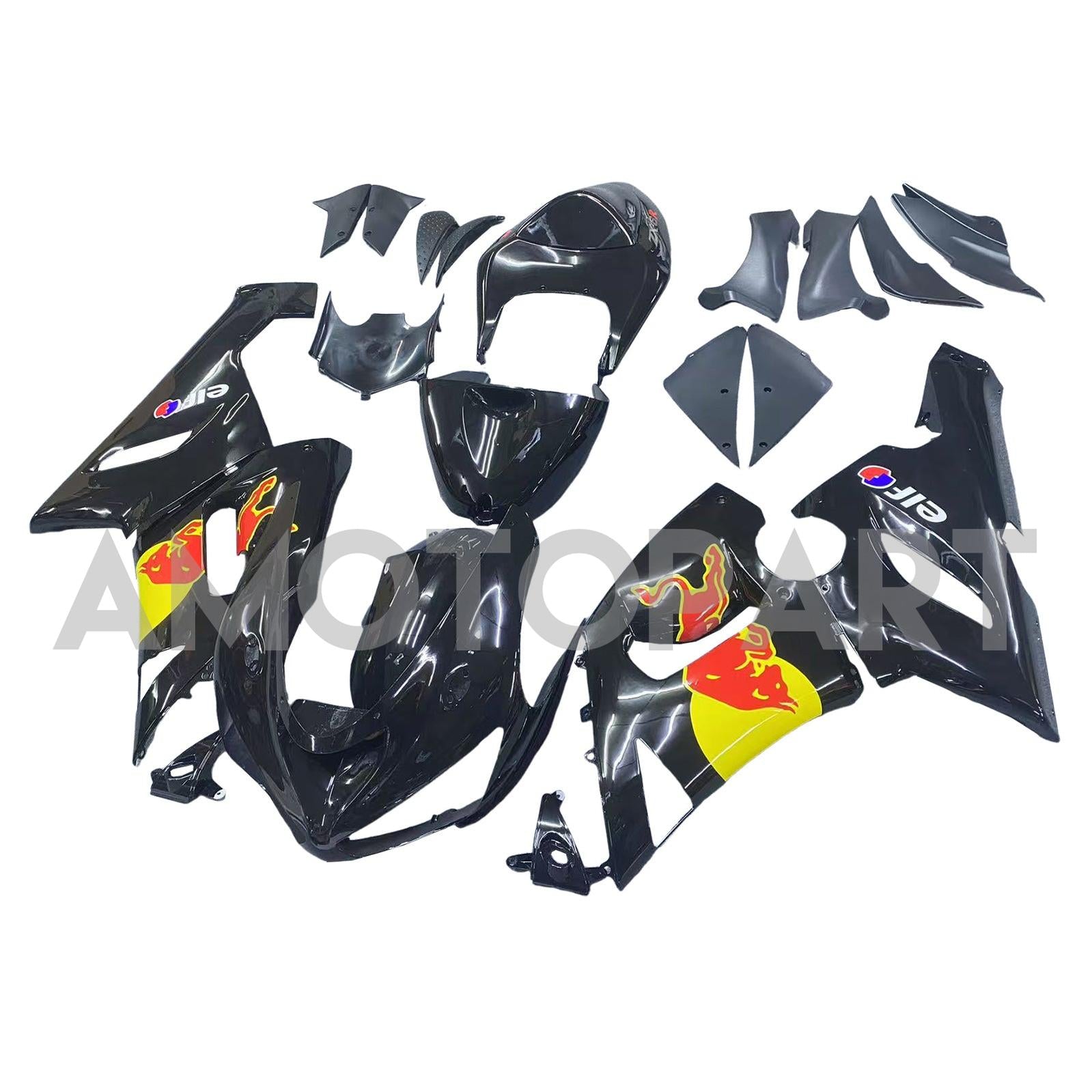 Amotopart 2005-2006 Kawasaki ZX6R 636 Glossy Black Red Yellow Fairing Kit