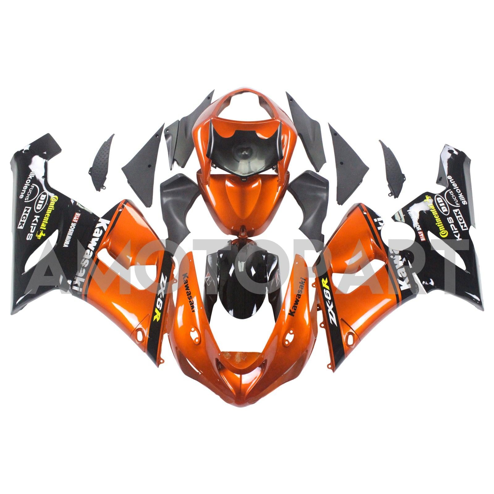 Amotopart Kawasaki 2005-2006 ZX6R 636 Black Orange Mix Fairing Kit