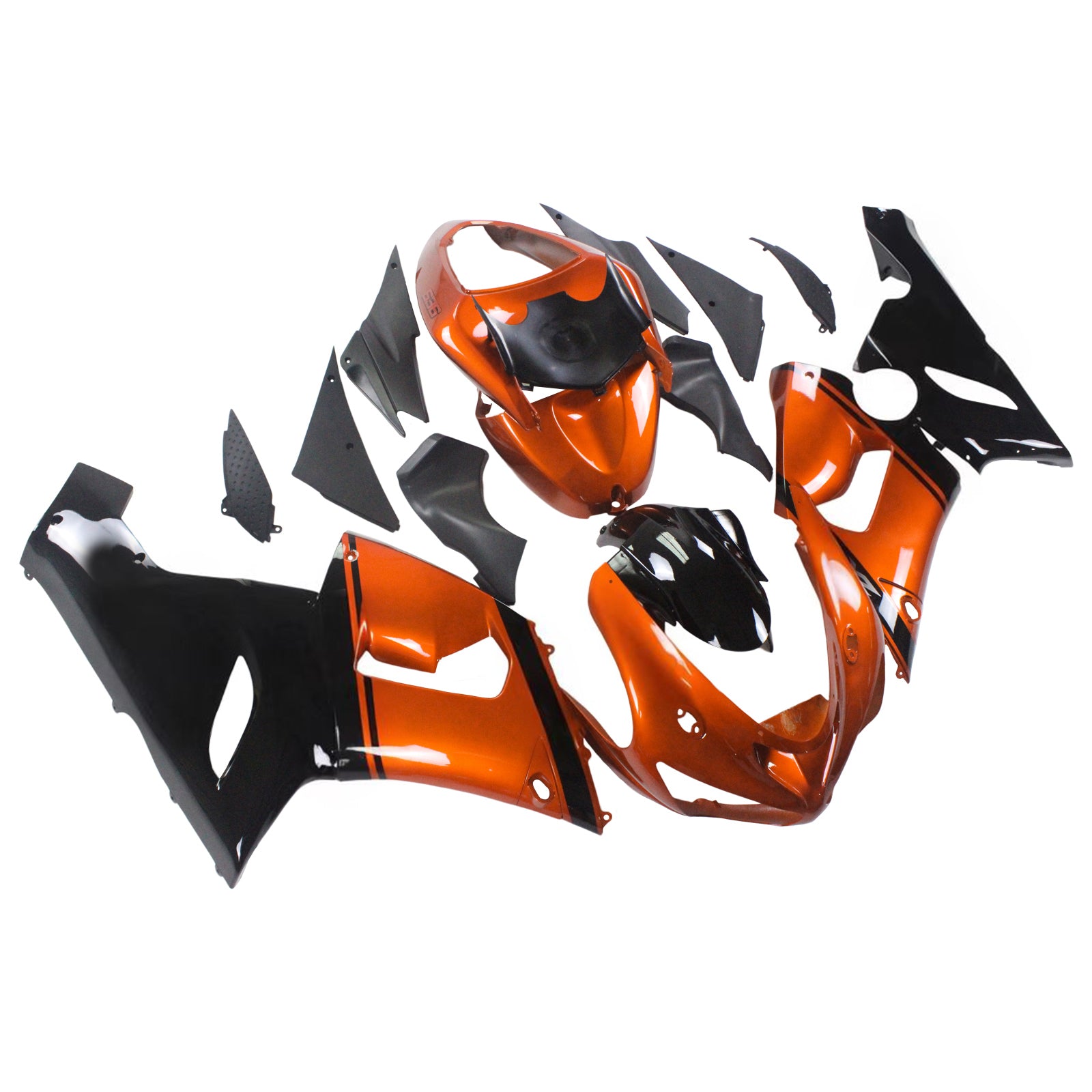 Amotopart Kawasaki 2005-2006 ZX6R 636 Black Orange Mix Fairing Kit