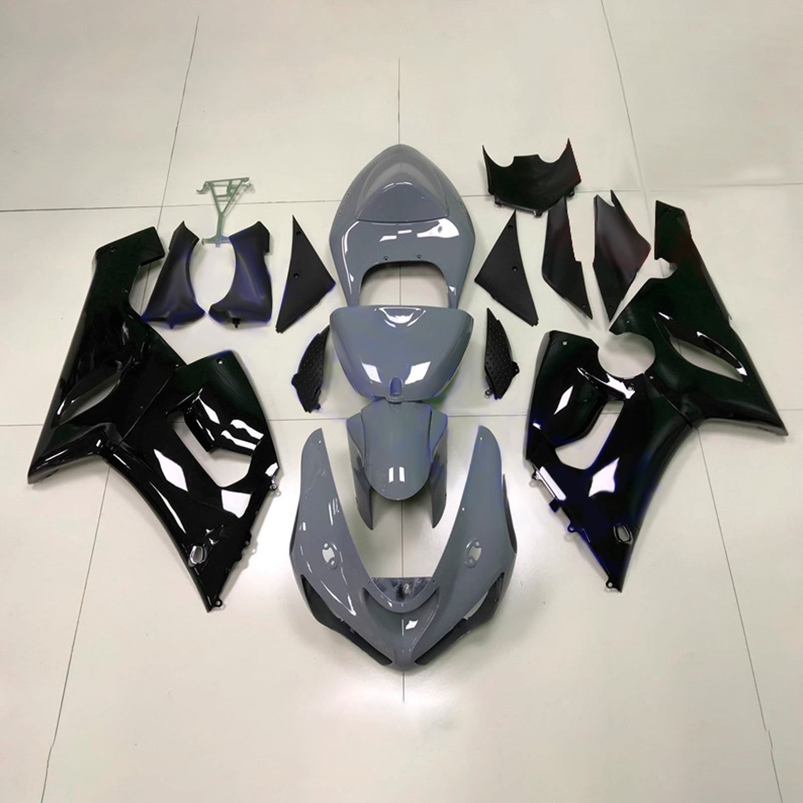 Amotopart 2005-2006 Kawasaki ZX6R 636 Glossy Black Grey Fairing Kit