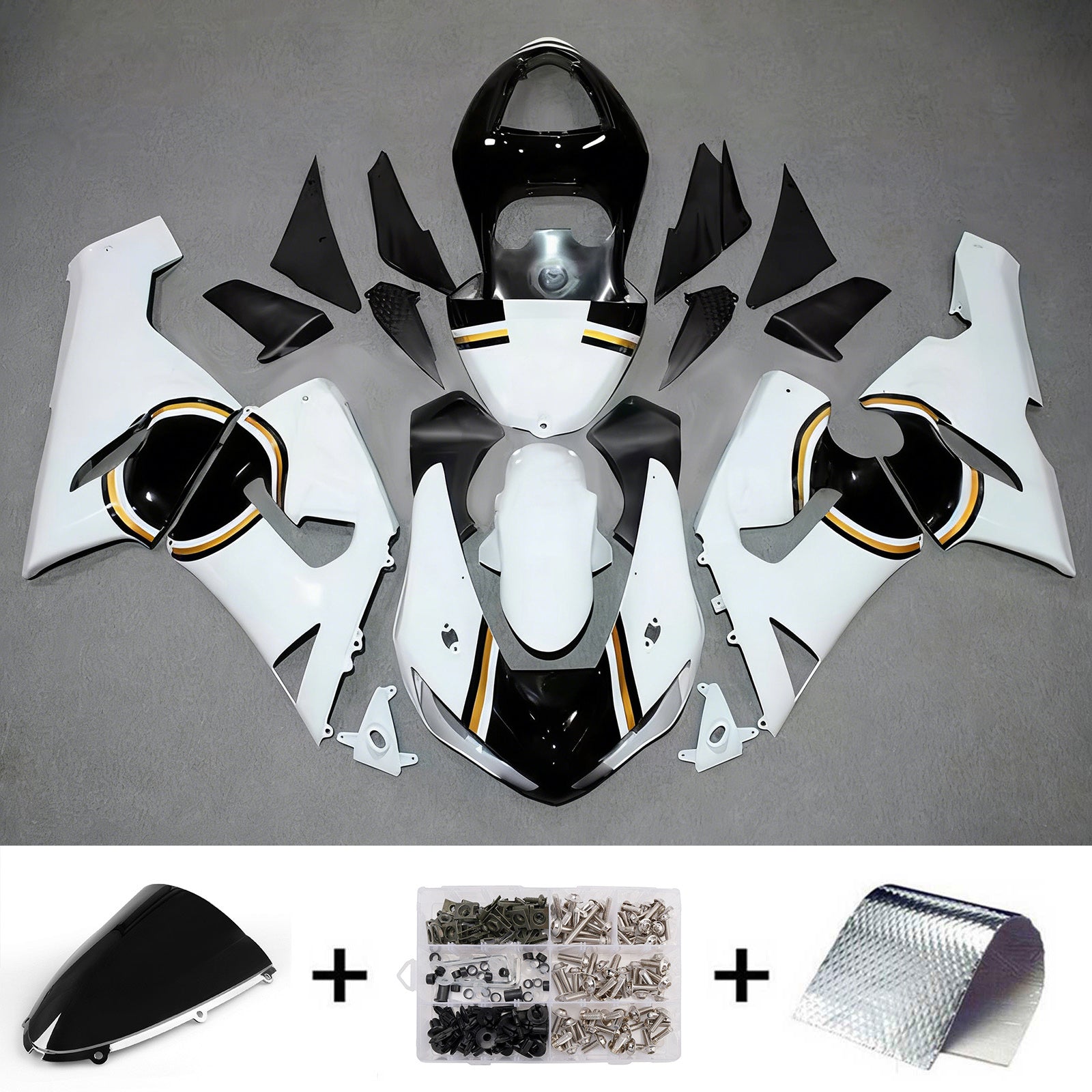 Amotopart 2005–2006 Kawasaki ZX6R 636 Schwarz & Weißes Verkleidungsset