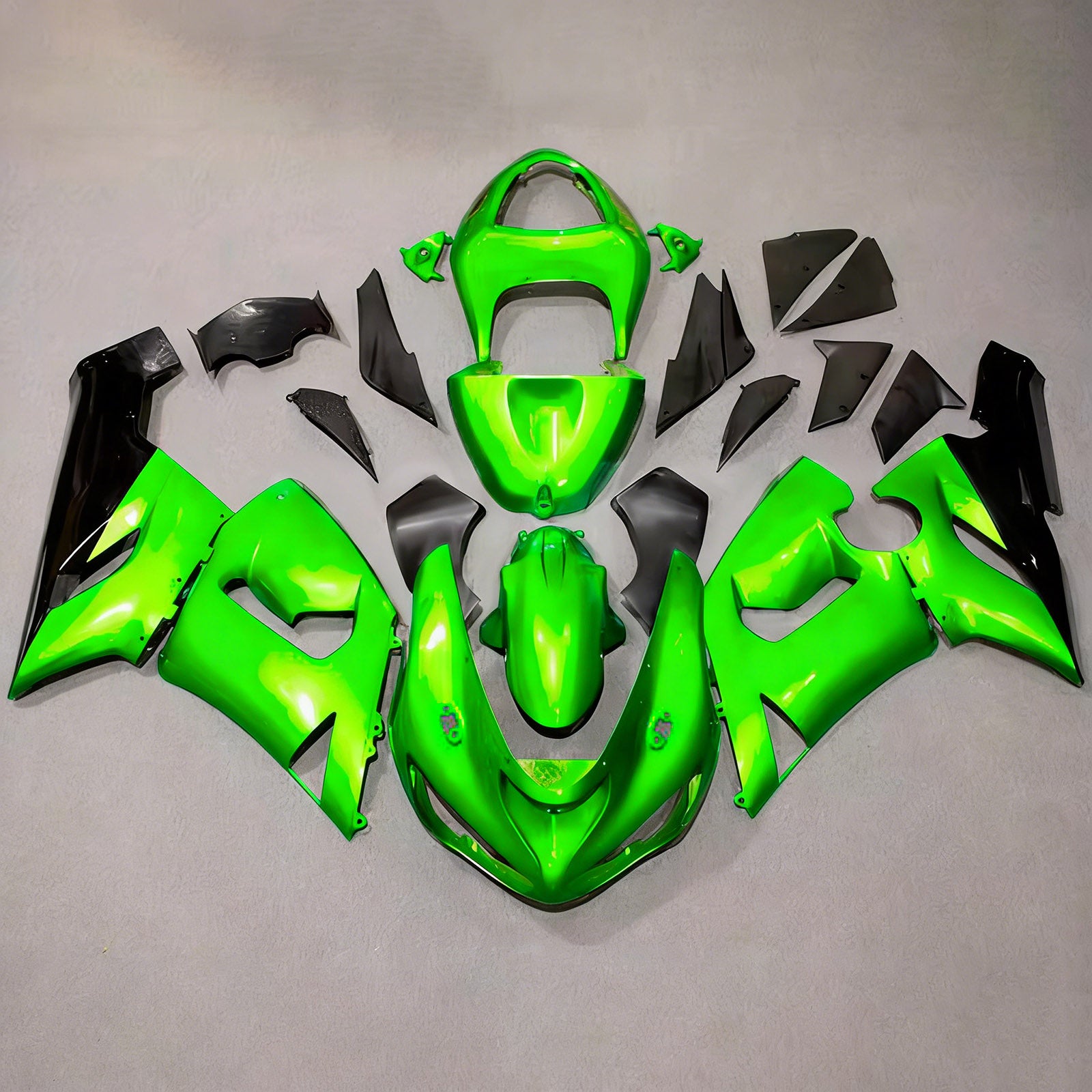 Amotopart 2005-2006 Kawasaki ZX6R 636 Glanzend Groen Zwart Kuipset