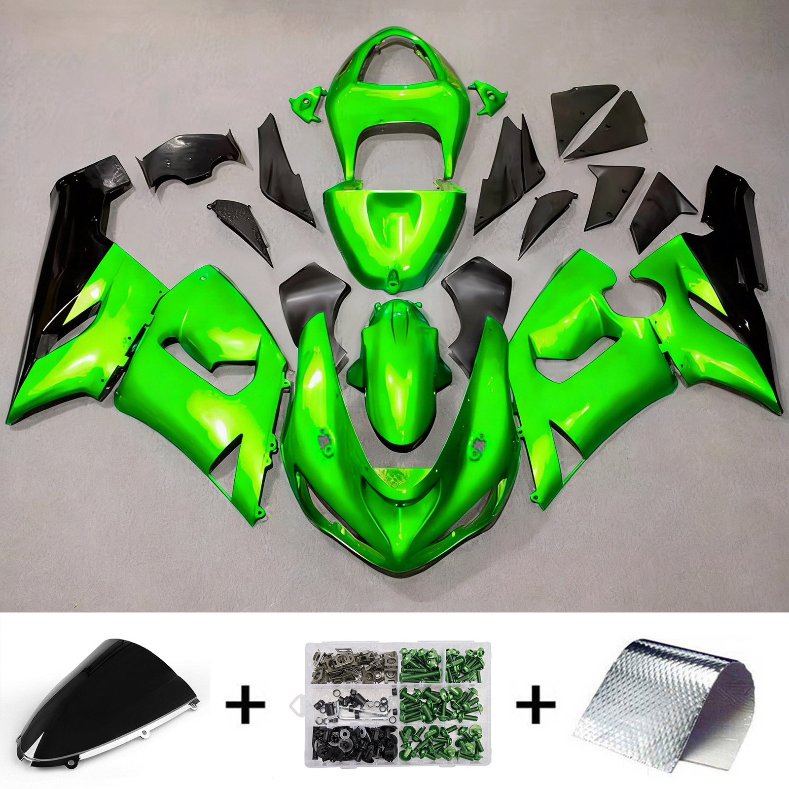 Amotopart 2005-2006 Kawasaki ZX6R 636 Glanzend Groen Zwart Kuipset