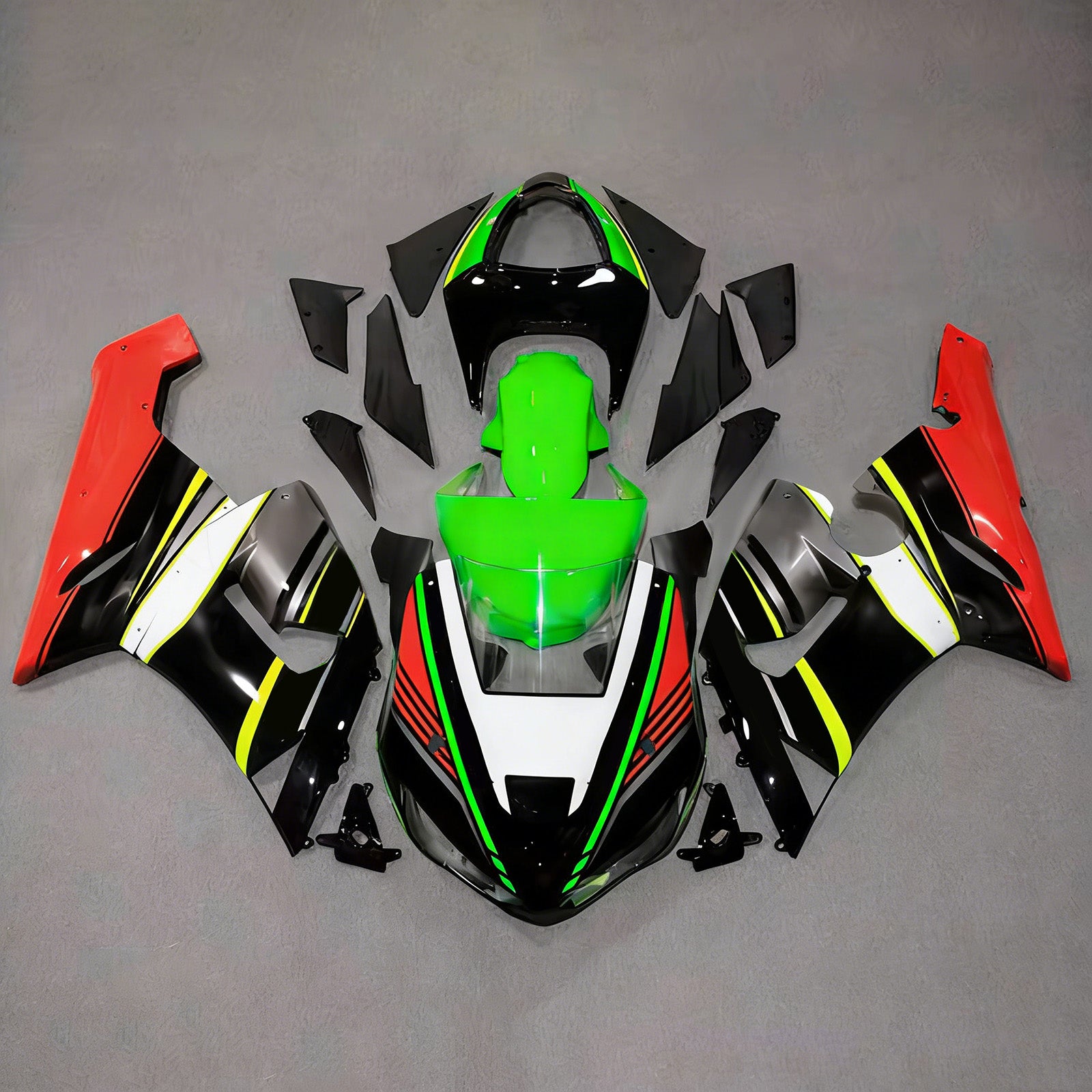 Amotopart 2005-2006 Kawasaki ZX6R 636 Svart Grön Vit Röd Fairing Kit