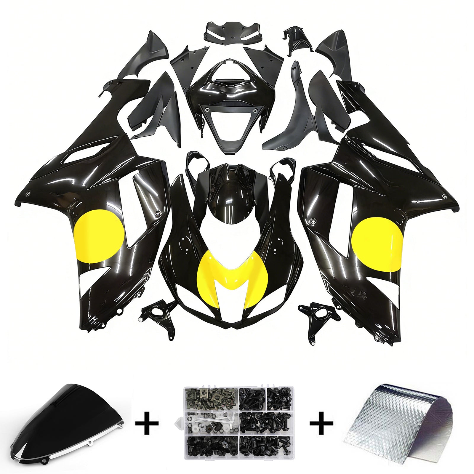 Amotopart 2007-2008 Kawasaki ZX6R 636 Black Fairing Kit