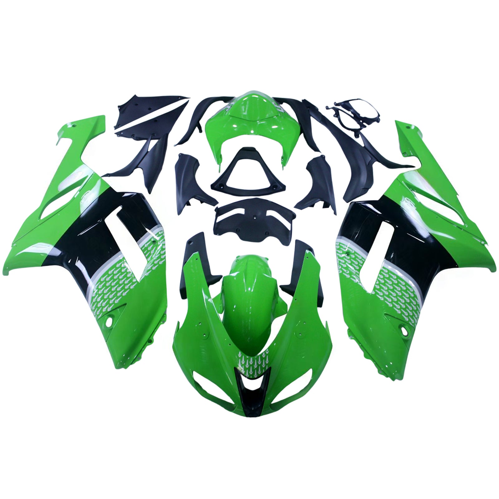 Amotopart 2007-2008 Kawasaki ZX6R 636 Green Black Fairing Kit