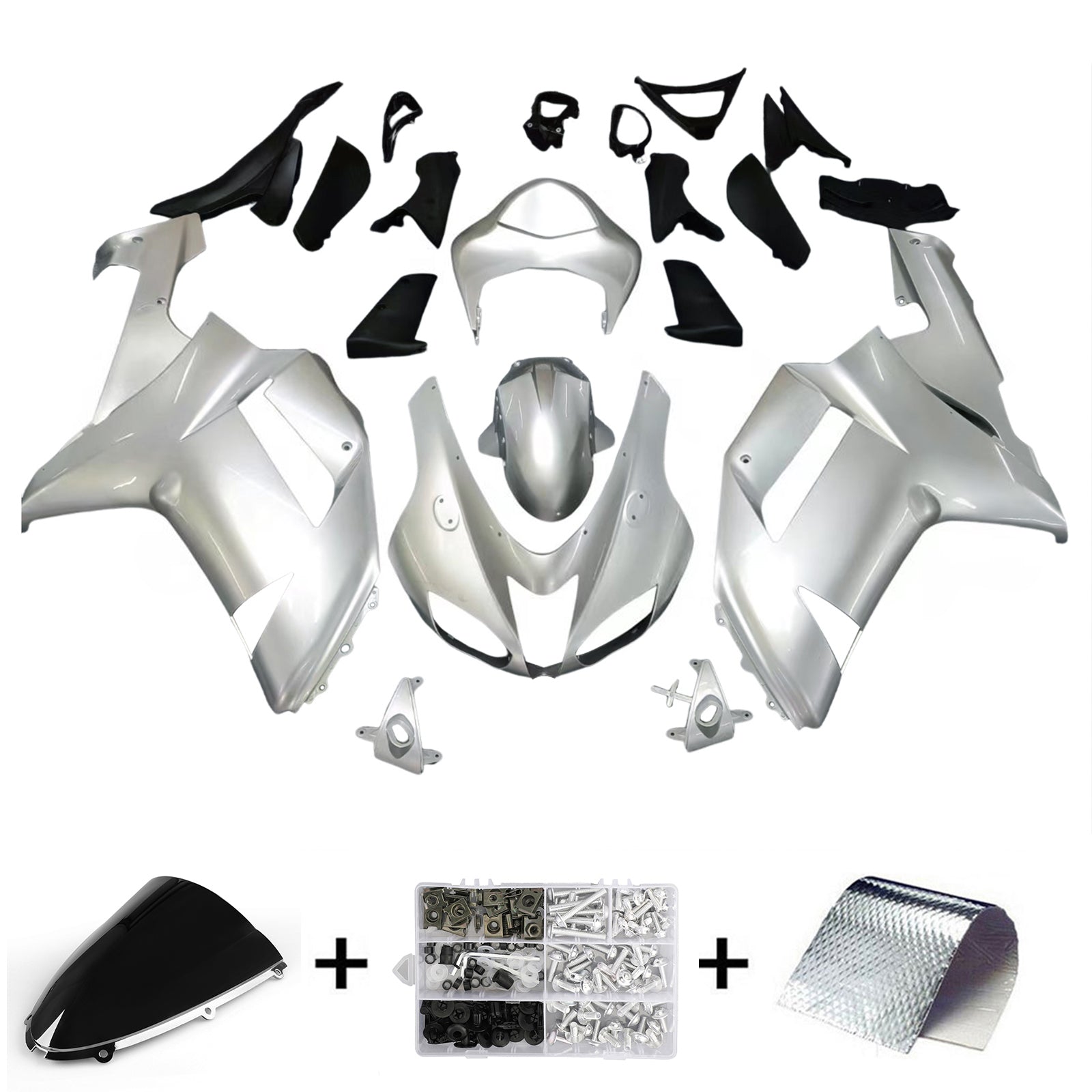 Amotopart Kawasaki ZX6R 636 2007-2008 Silver&Grey Fairing Kit