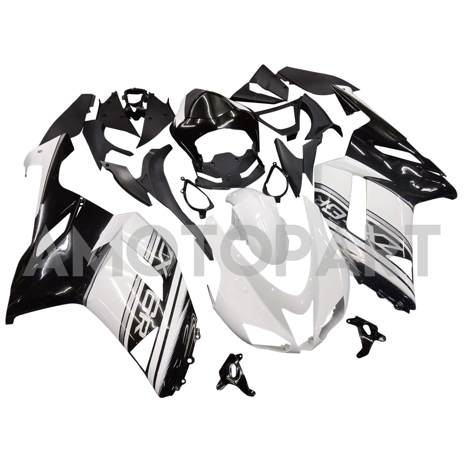 Amotopart Kawasaki ZX6R 636 2007-2008 Schwarz&Weißes Verkleidungsset