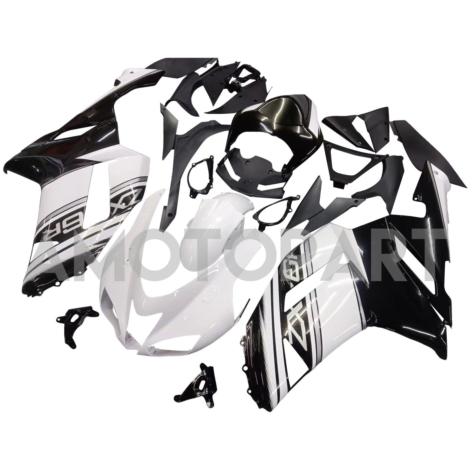 Amotopart Kawasaki ZX6R 636 2007-2008 Schwarz&Weißes Verkleidungsset