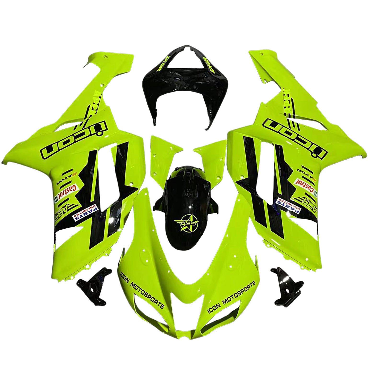 Amotopart Kawasaki ZX6R 636 2007-2008 Fluorescent Lime Green Fairing Kit