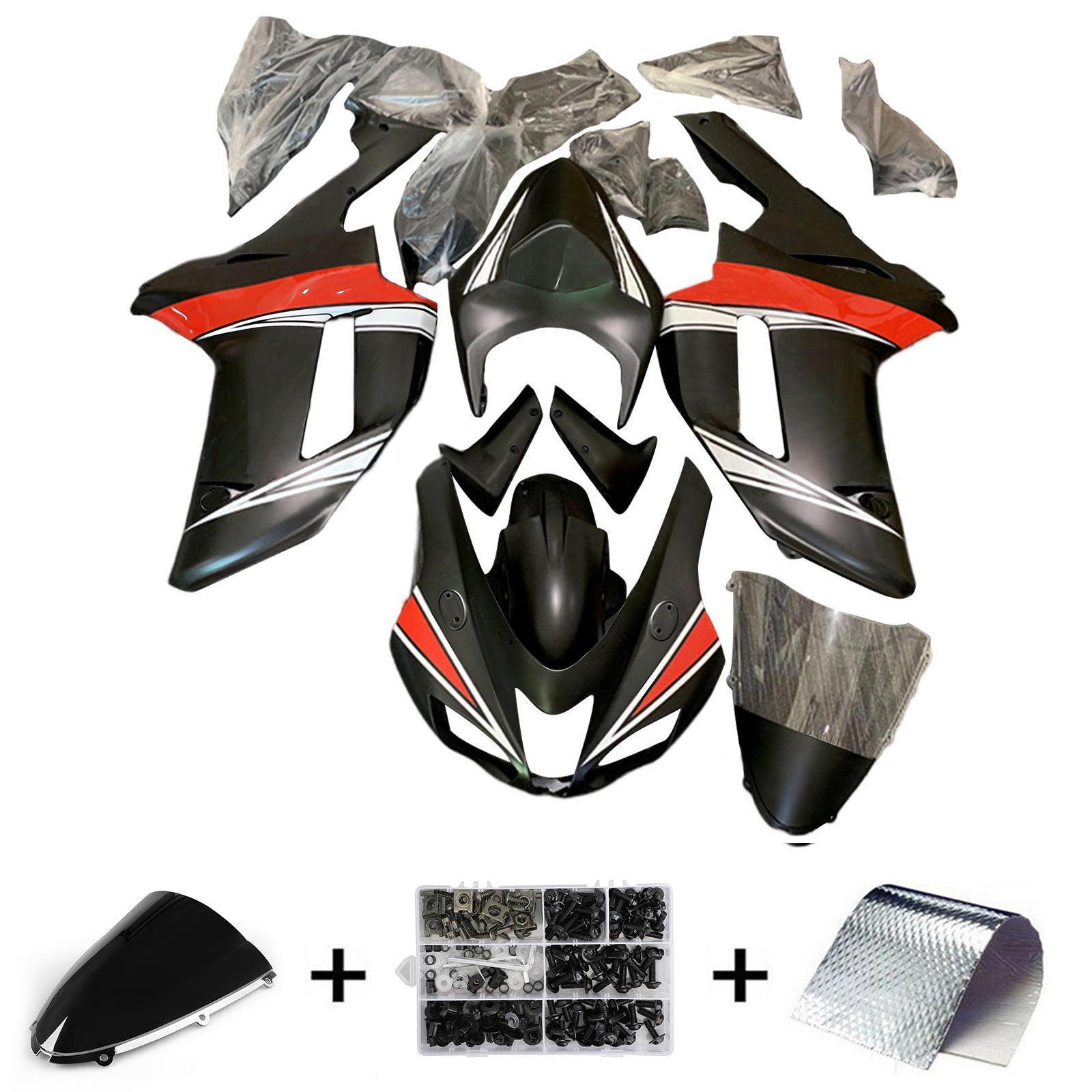 Amotopart 2007-2008 Kawasaki ZX6R 636 Black&Red Fairing Kit