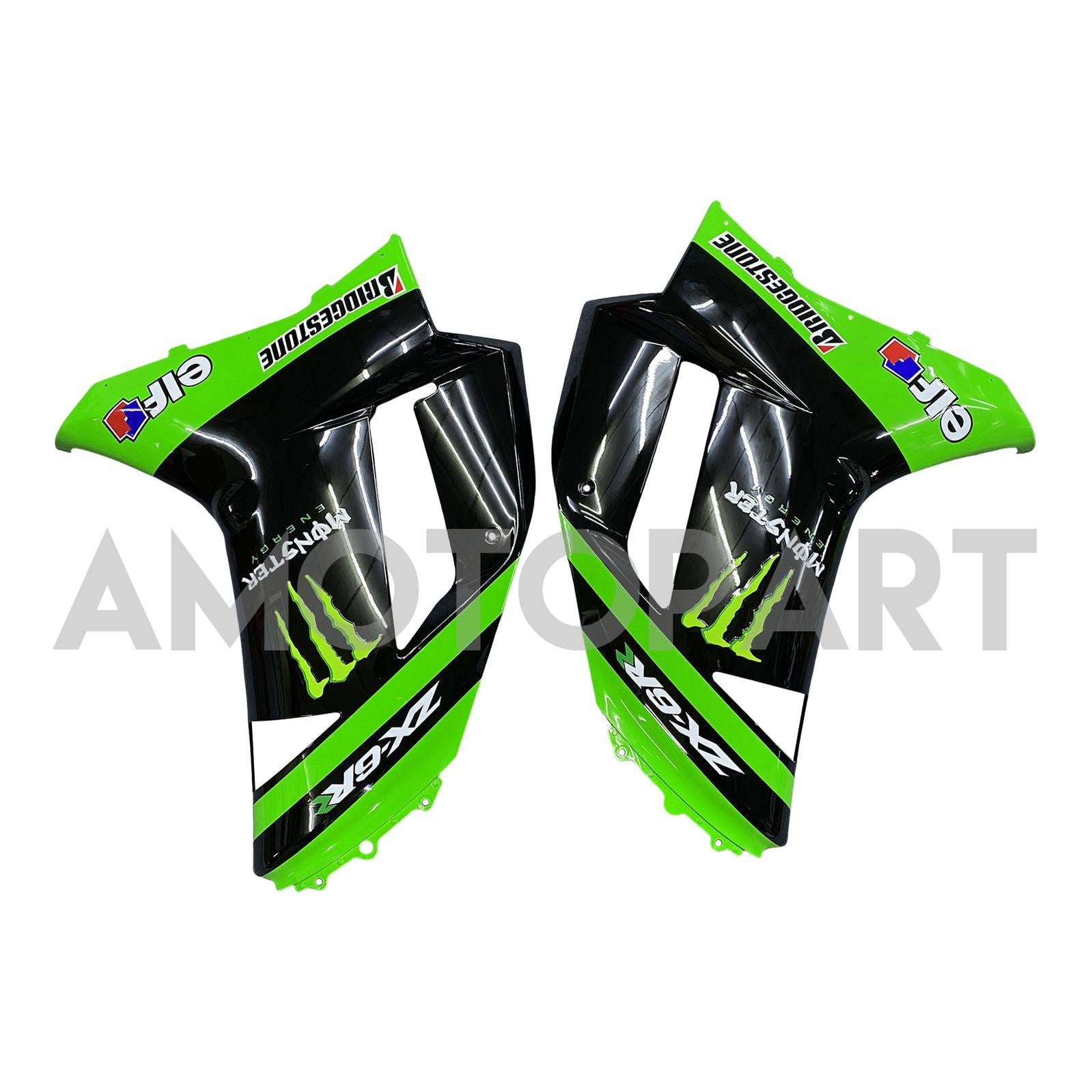 Amotopart 2007-2008 Kawasaki ZX6R 636 Black & Green Failing Kit
