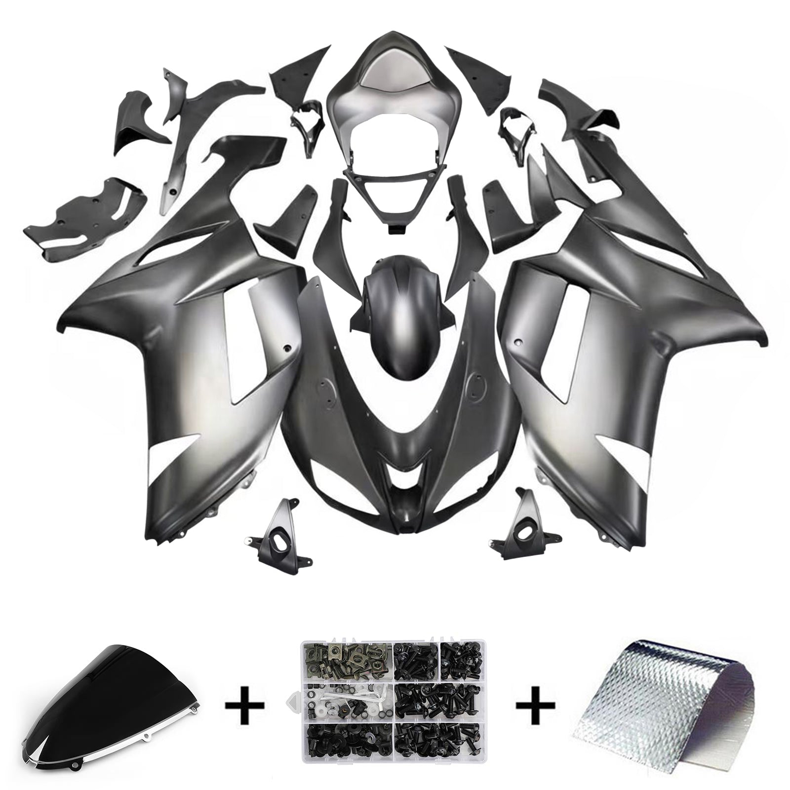 Amotopart 2007-2008 Kawasaki ZX6R 636 Matte Black Fairing Kit
