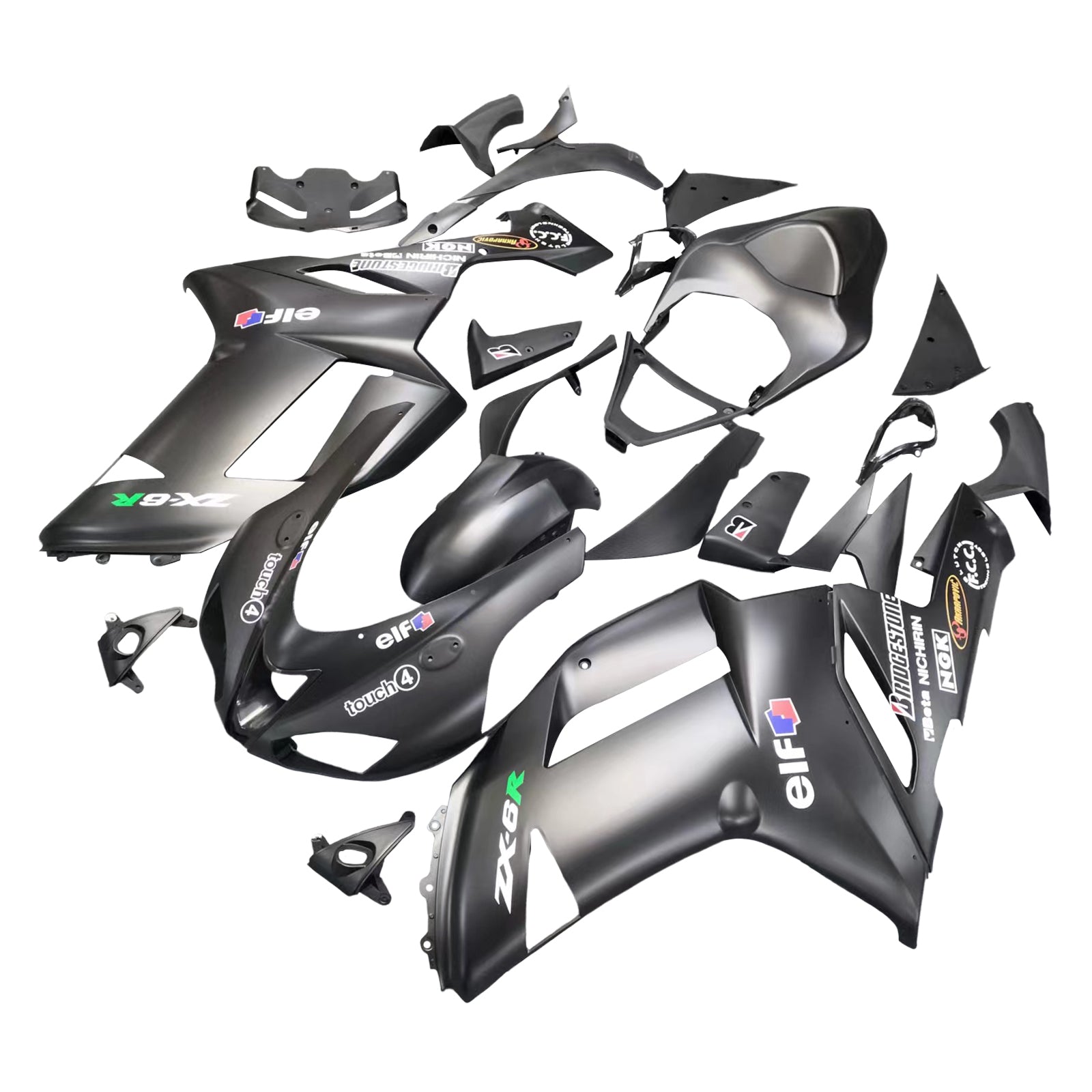 Amotopart 2007-2008 Kawasaki ZX6R 636 Matt Black Fairing Kit