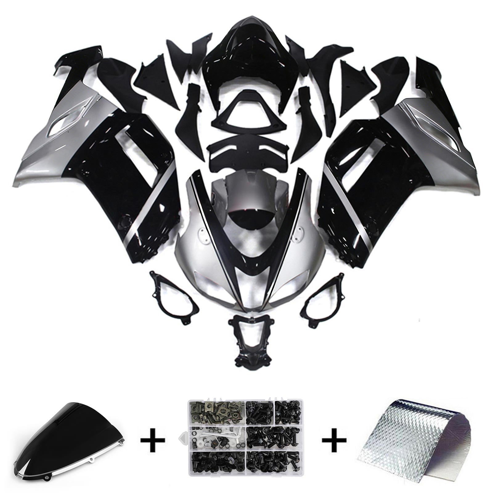 Amotopart 2007-2008 Kawasaki ZX6R 636 Noir&Kit de carénage gris