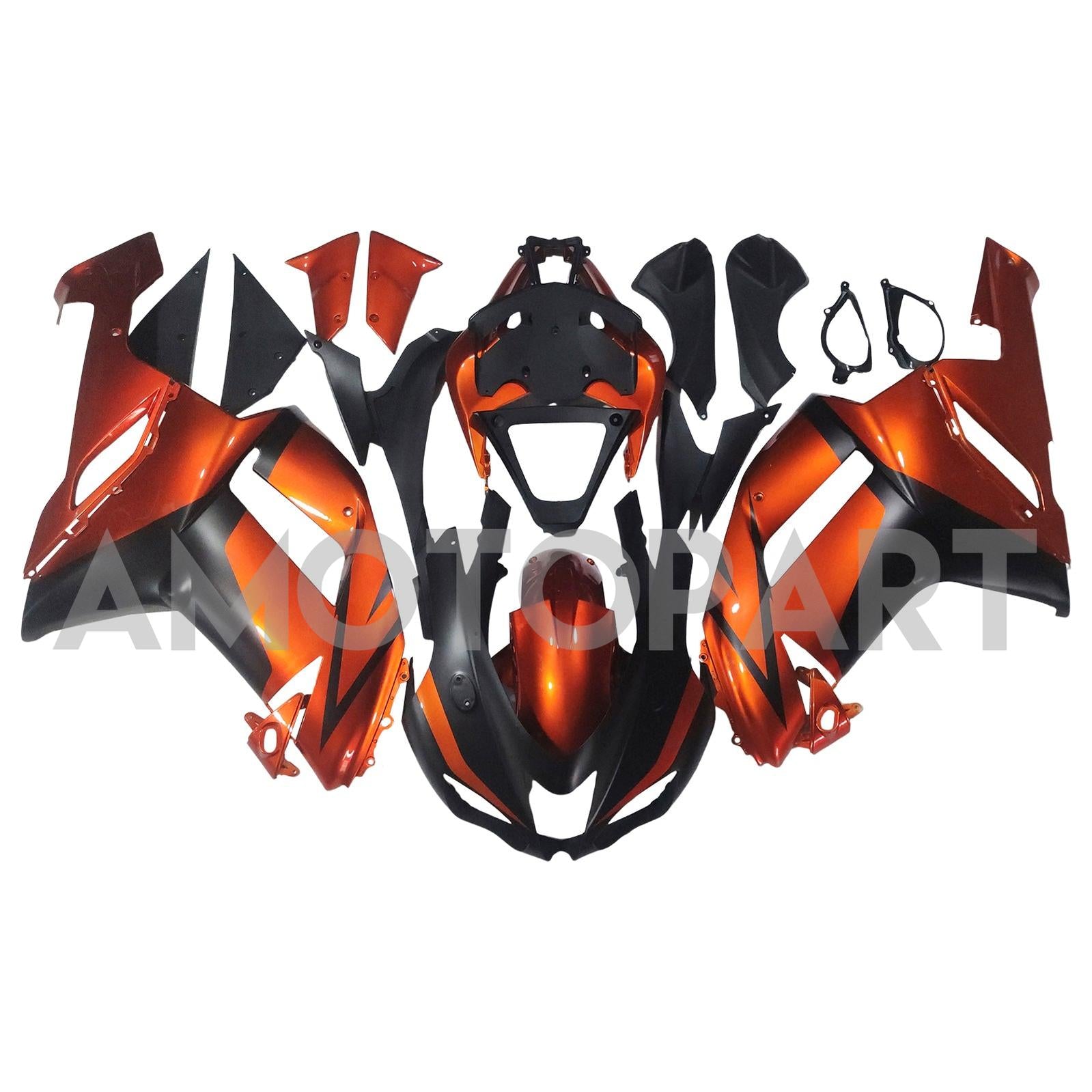 Amotopart 2007-2008 Kawasaki ZX6R 636 Black & Orange Fairing Kit