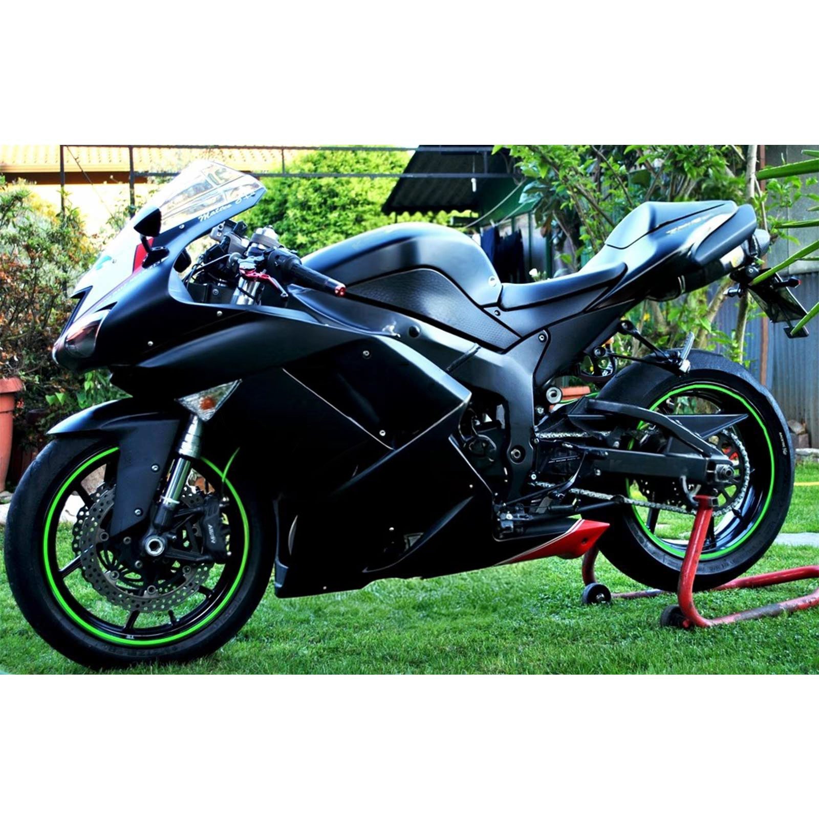Amotopart Kawasaki 2007-2008 ZX6R 636 Black White Logos Fairing Kit