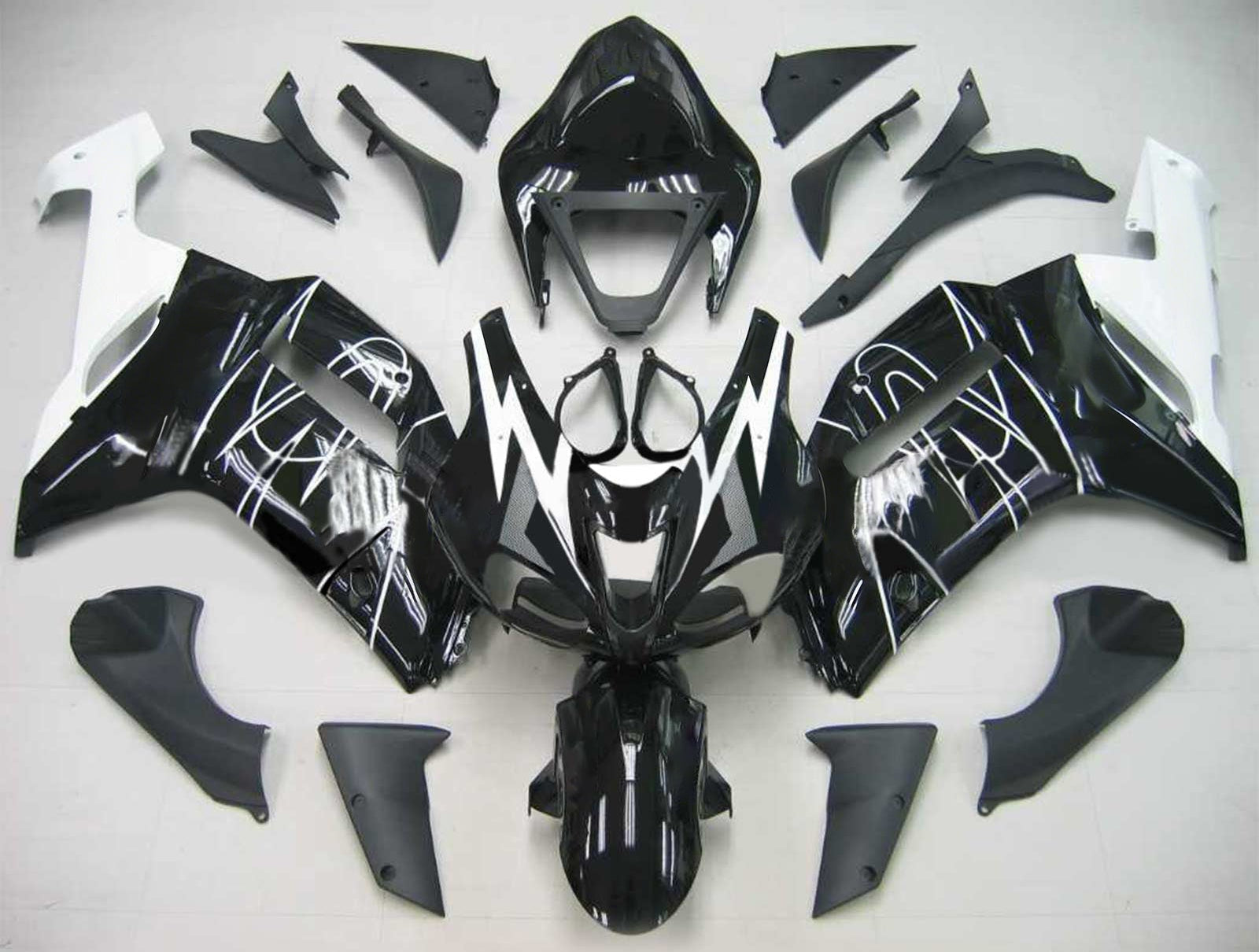 Amotopart Kawasaki 2007-2008 ZX6R 636 Black White Line Fairing Kit