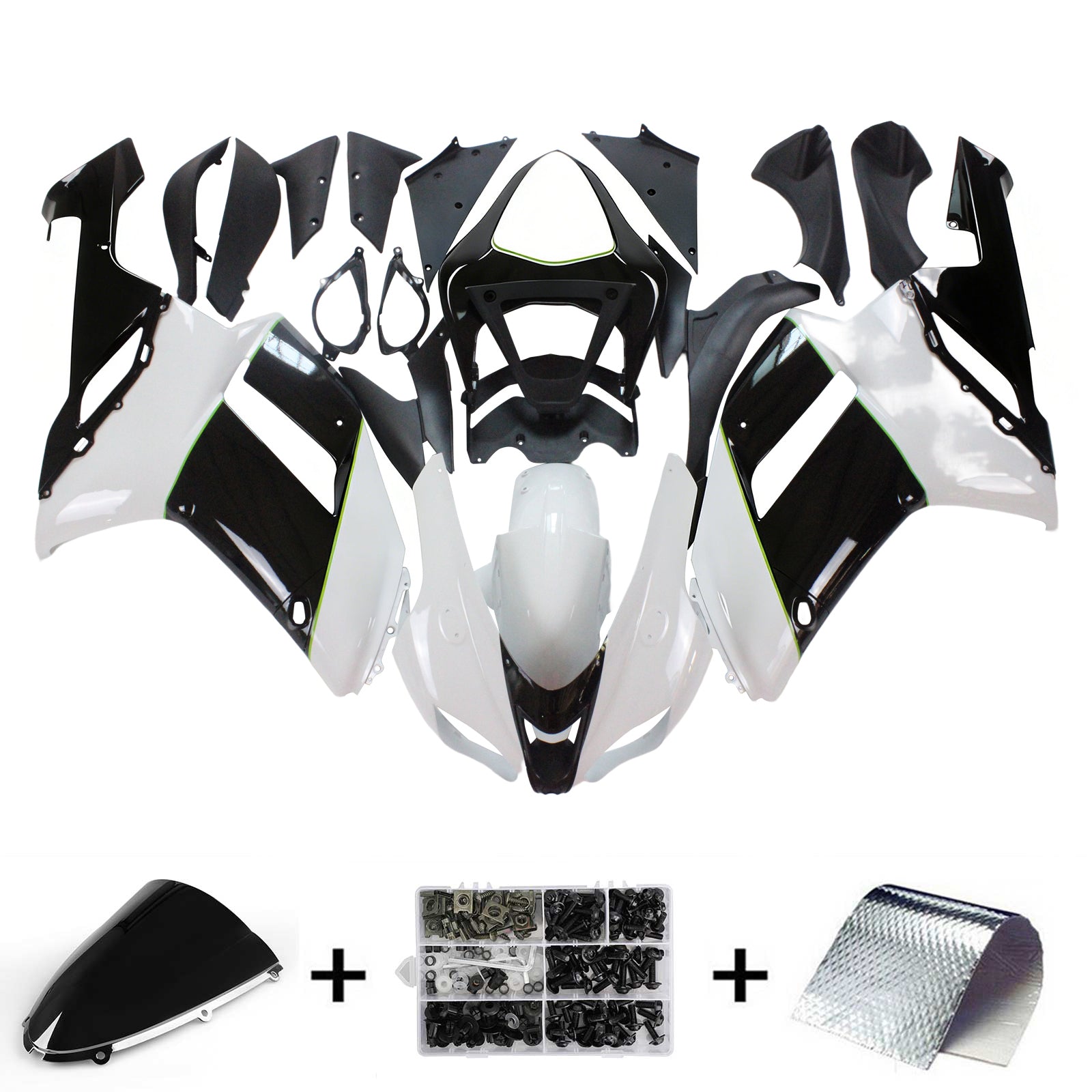 Amotopart Kawasaki 2007-2008 ZX6R 636 Black White Fairing Kit