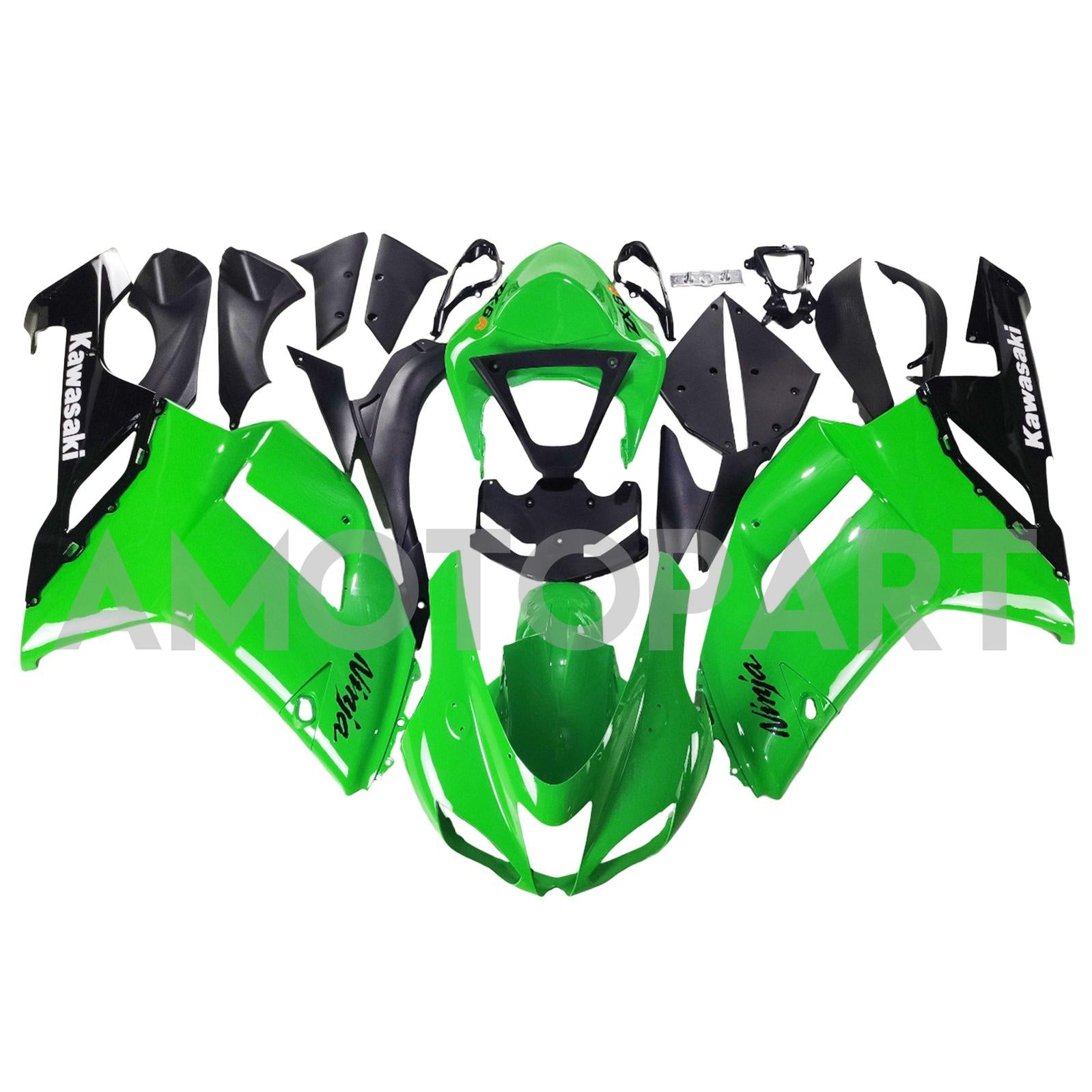 Amotopart Kawasaki 2007-2008 ZX6R 636 Kit de carenagem verde