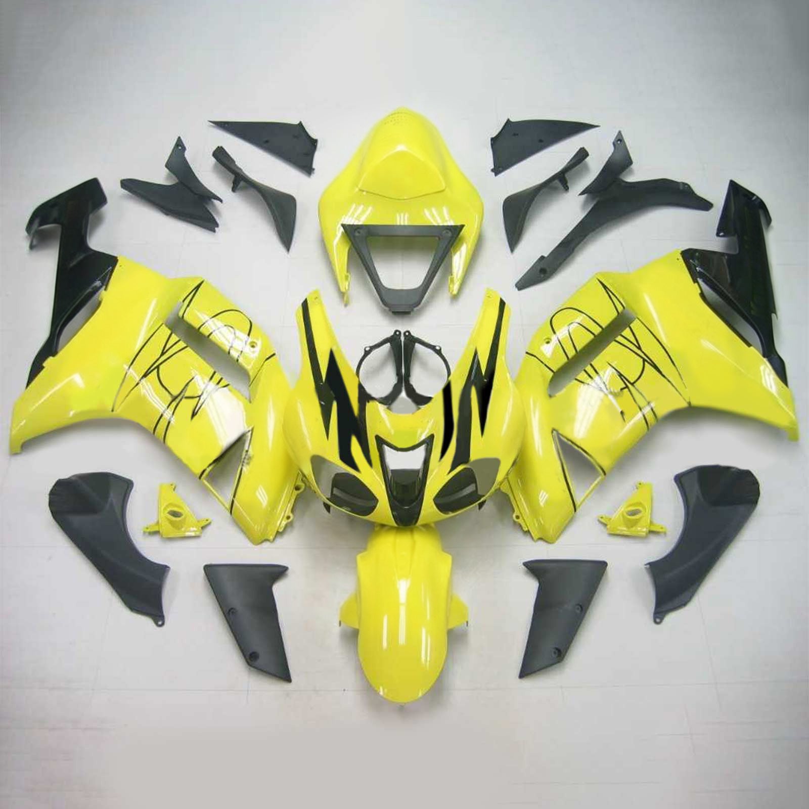 Amotopart Kawasaki 2007-2008 ZX6R 636 geel met zwarte lijn kuipset