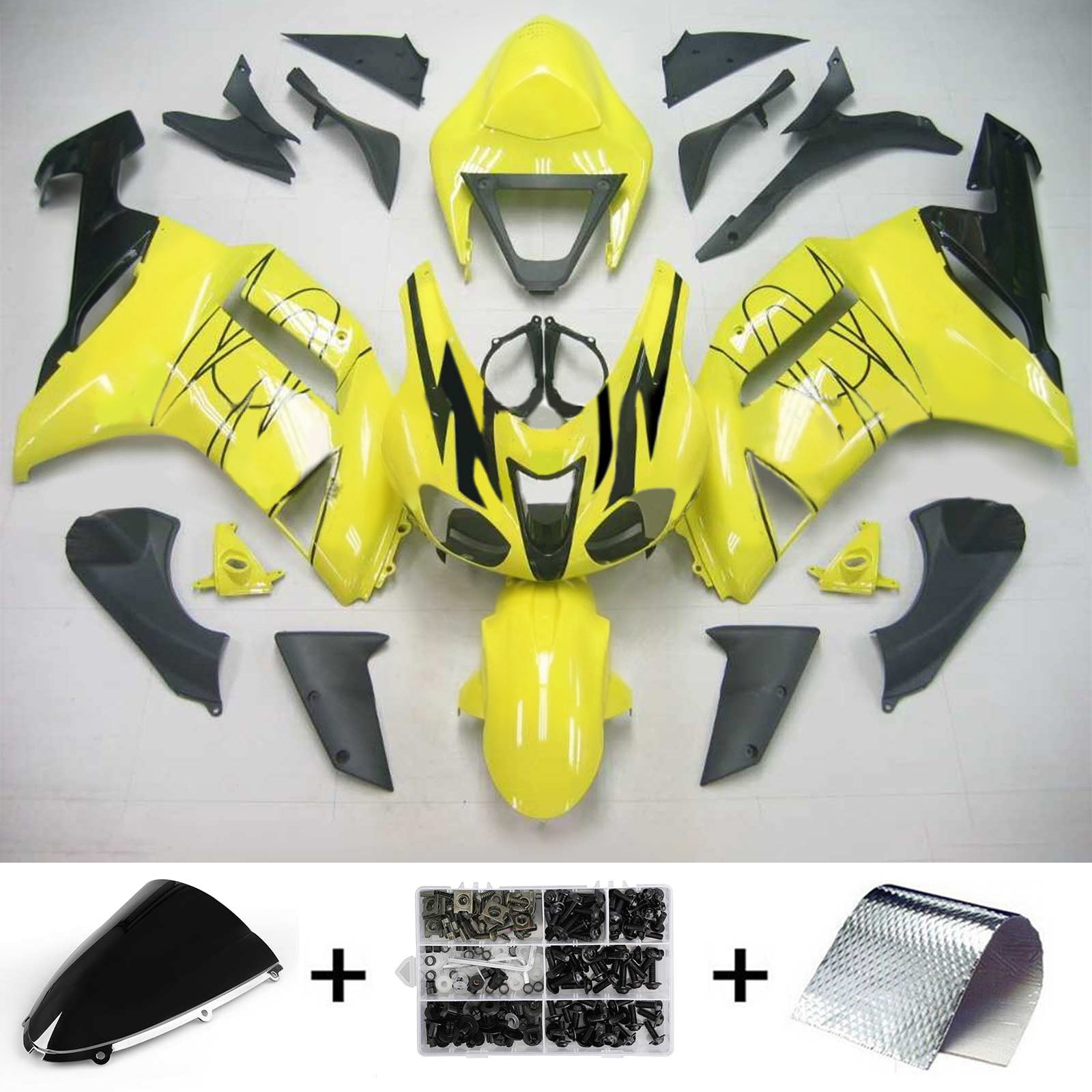 Amotopart Kawasaki 2007-2008 ZX6R 636 geel met zwarte lijn kuipset