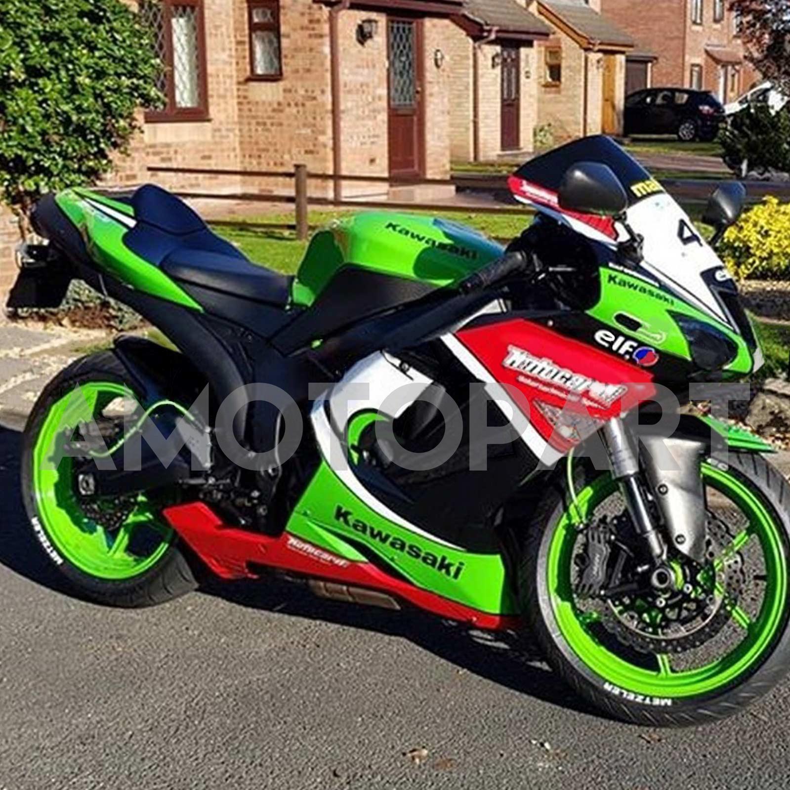 Amotopart Kawasaki 2007-2008 ZX6R 636 Green Red Fearing Kit
