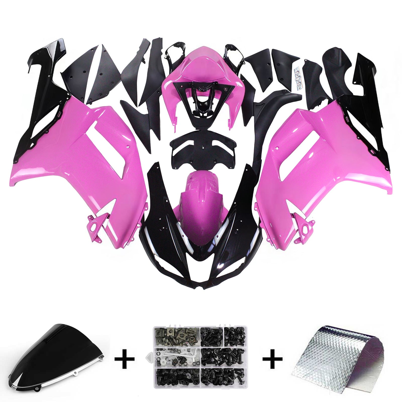 Amotopart Kawasaki 2007-2008 ZX6R 636 Black Pink Fairing Kit