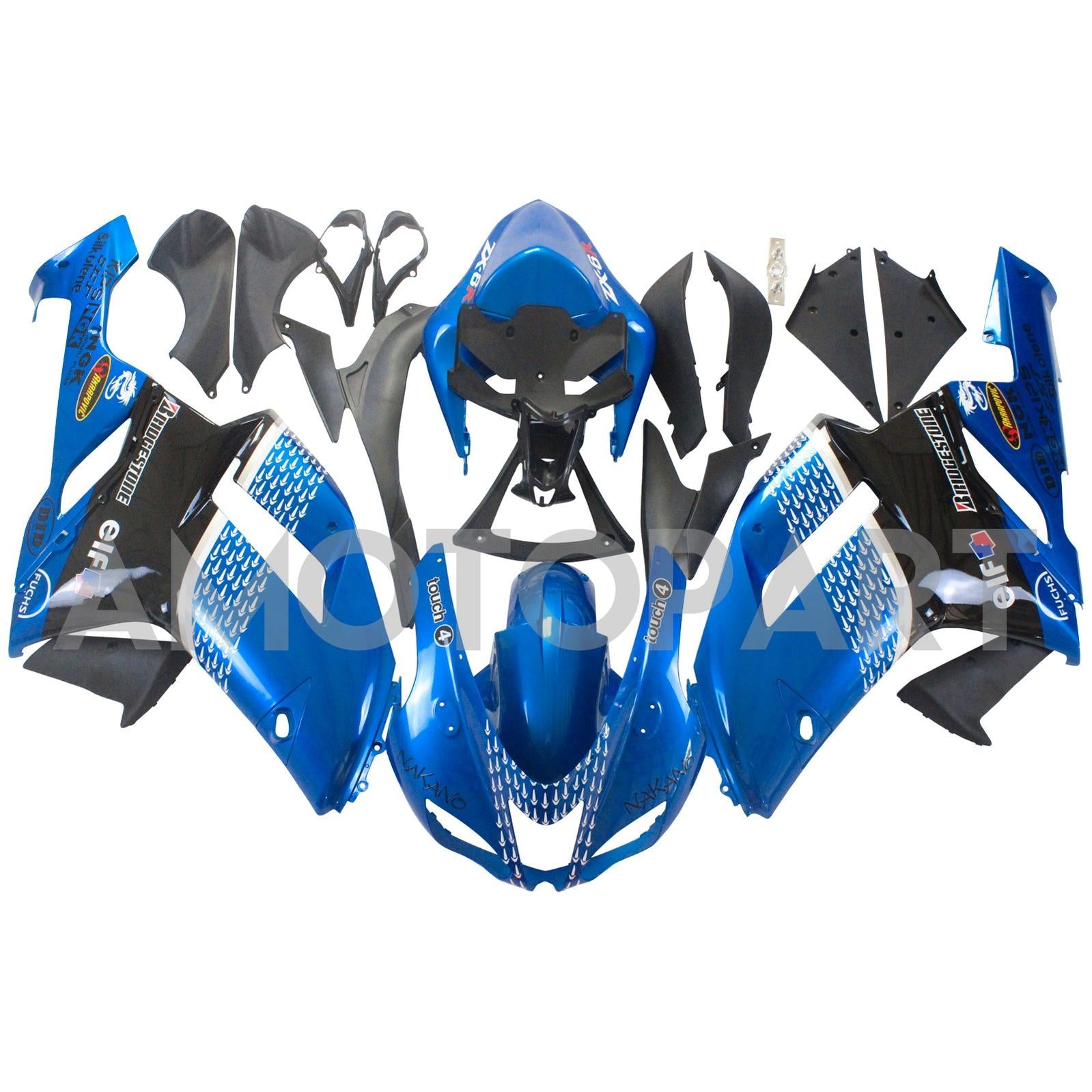 Amotopart Kawasaki 2007-2008 ZX6R 636 Black Blue Fairing Kit