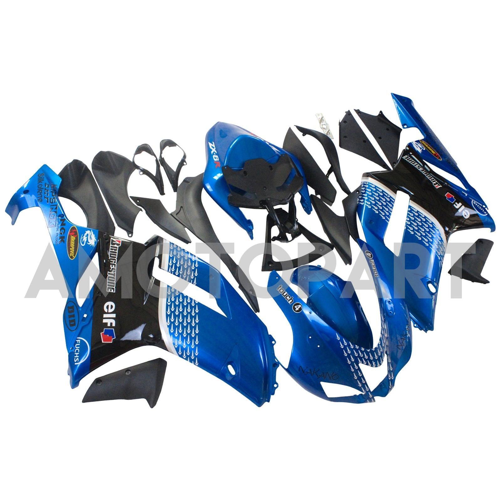 Amotopart Kawasaki 2007-2008 ZX6R 636 Black Blue Fairing Kit