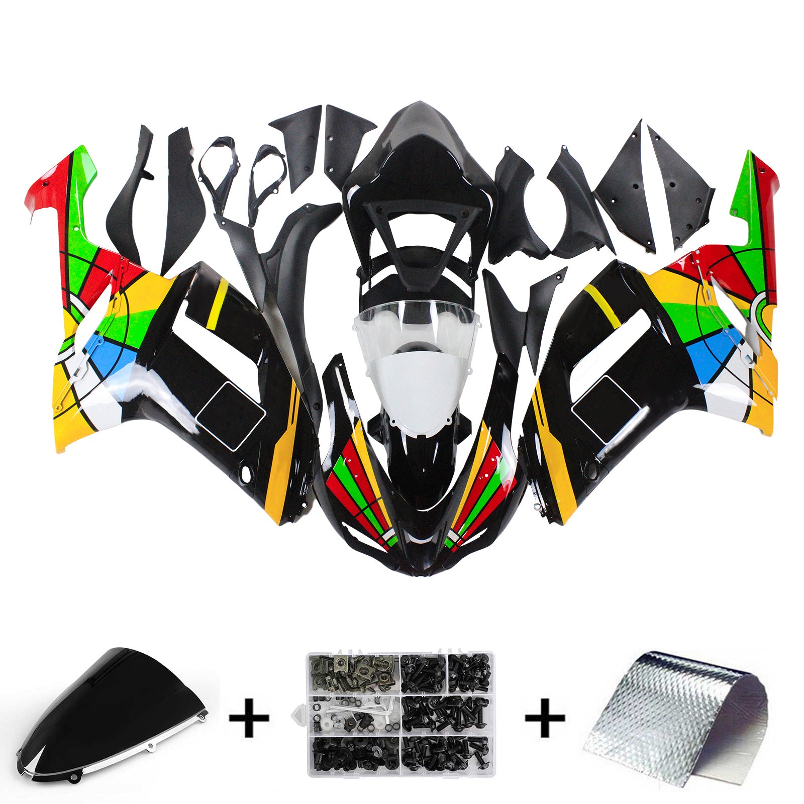 Amotopart Kawasaki 2007-2008 ZX6R 636 Colorful Fairing Kit