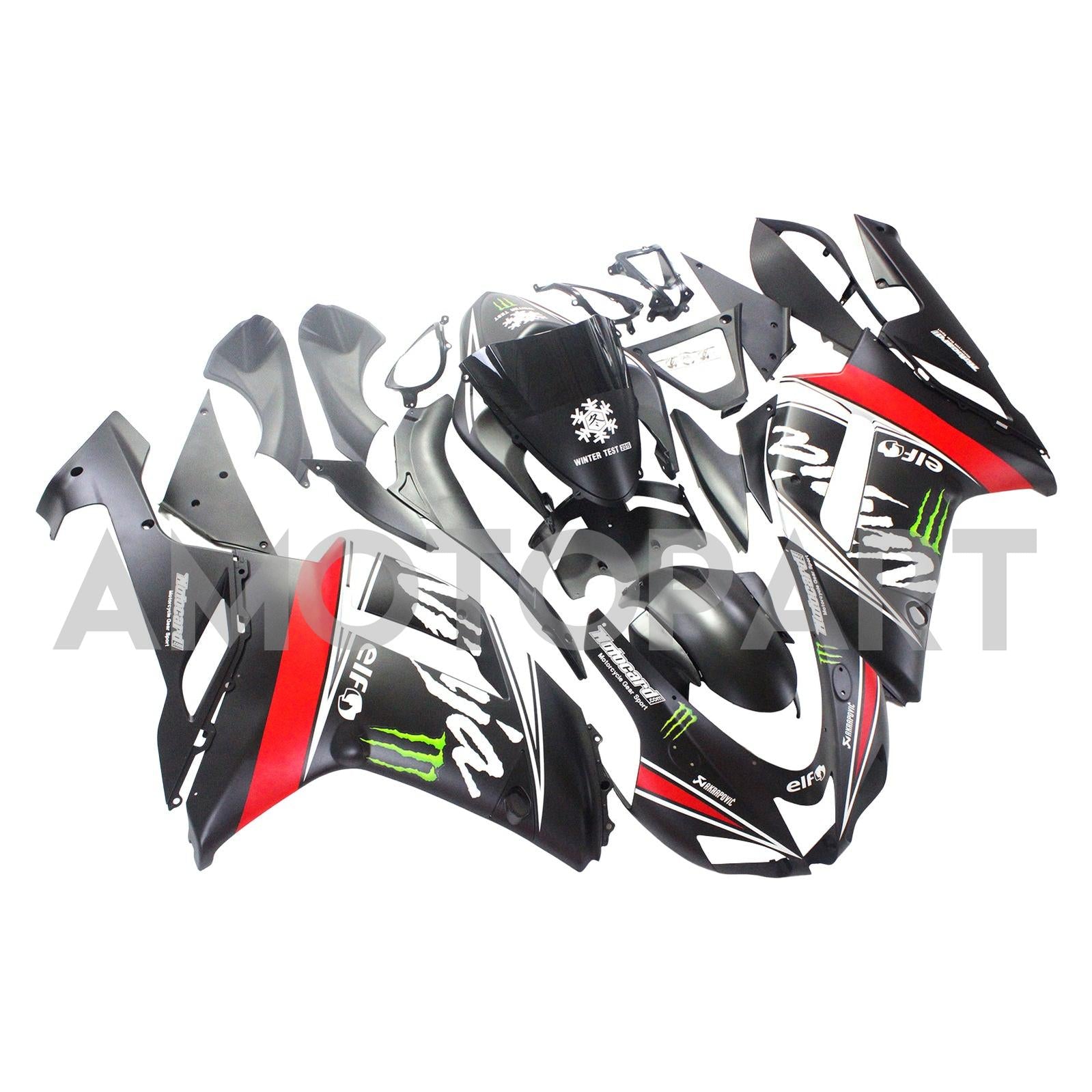 Amotopart Kawasaki 2007-2008 ZX6R 636 Black Red Claw Beurskit