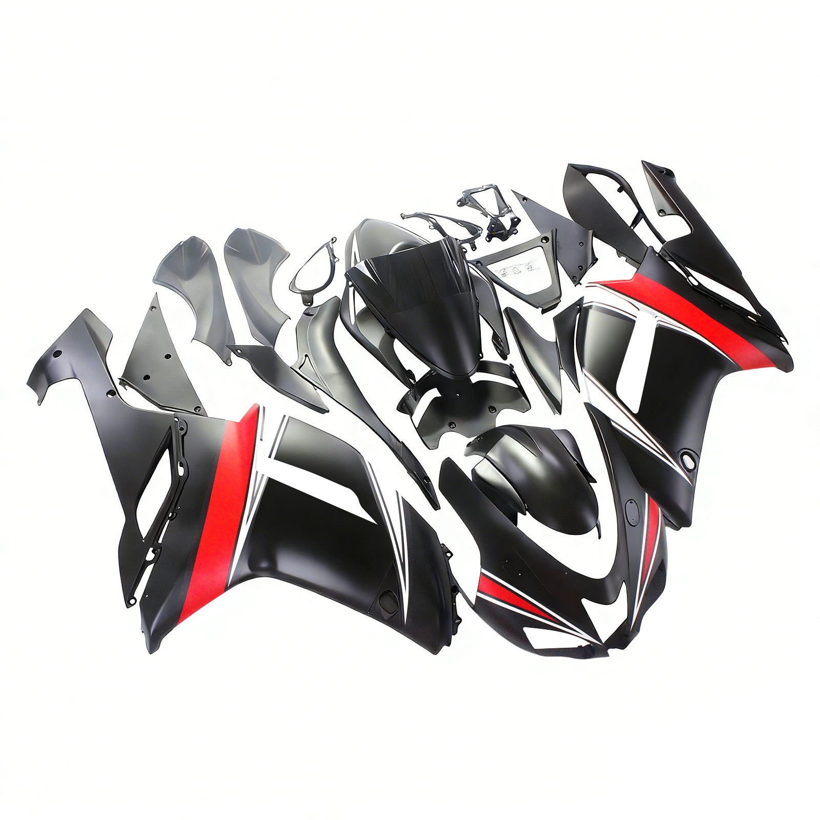 Amotopart Kawasaki 2007-2008 ZX6R 636 ブラック レッド クロー フェアリングキット