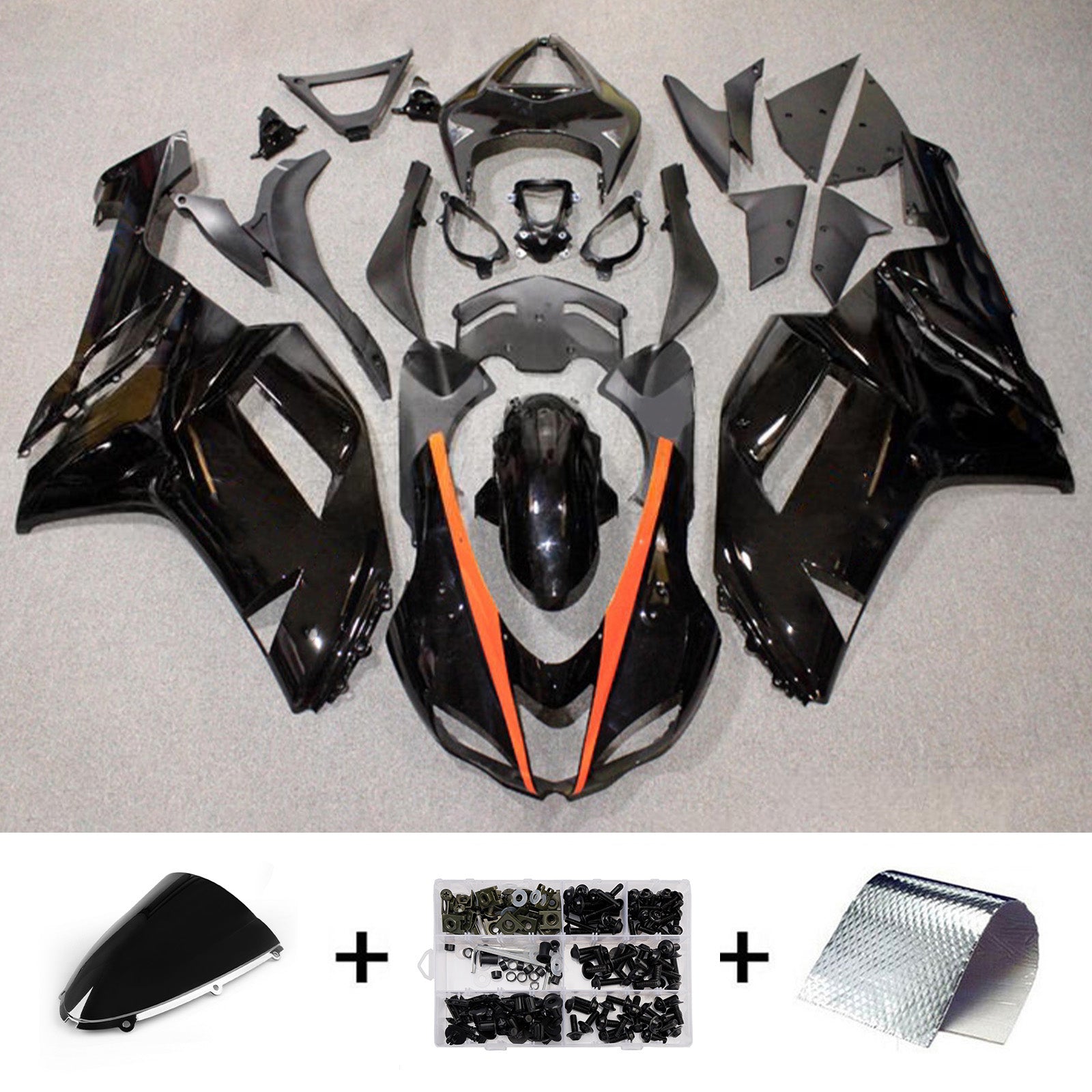 Amotopart 2007-2008 Kawasaki ZX6R 636 Glossy Balck Orange Fairing Kit