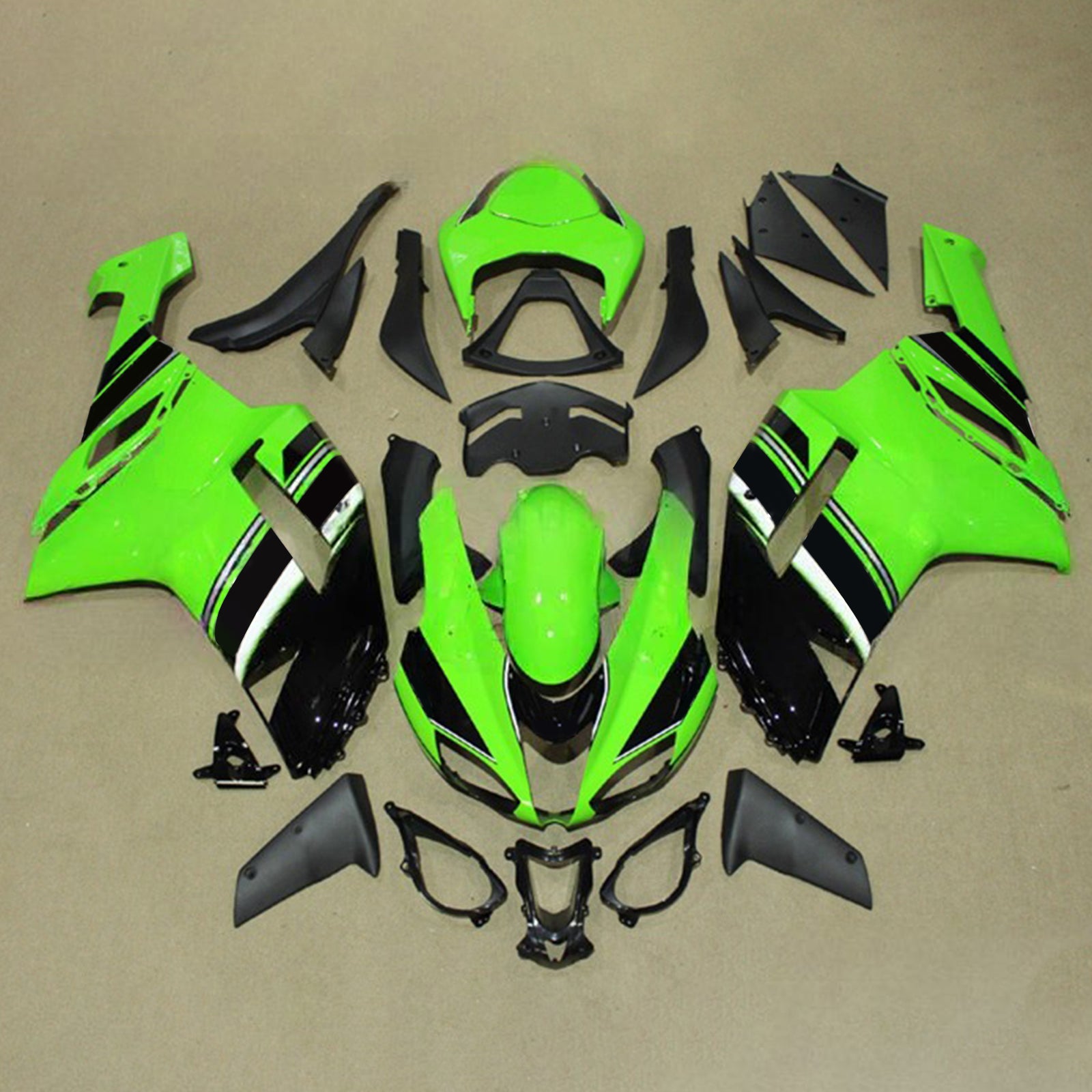Amotopart 2007-2008 Kawasaki ZX6R 636 Black Green Fairing Kit
