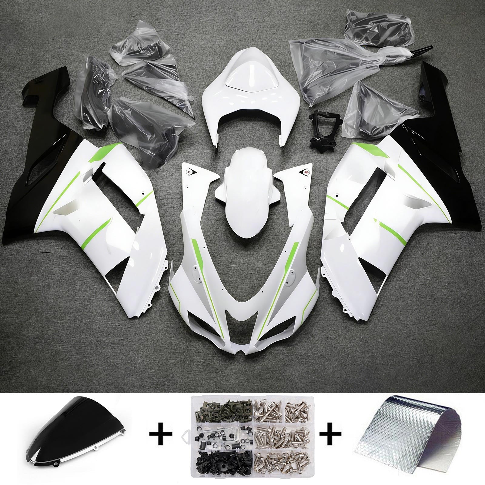 Amotopart 2007-2008 Kawasaki ZX6R 636 Black White Blue Fairing Kit