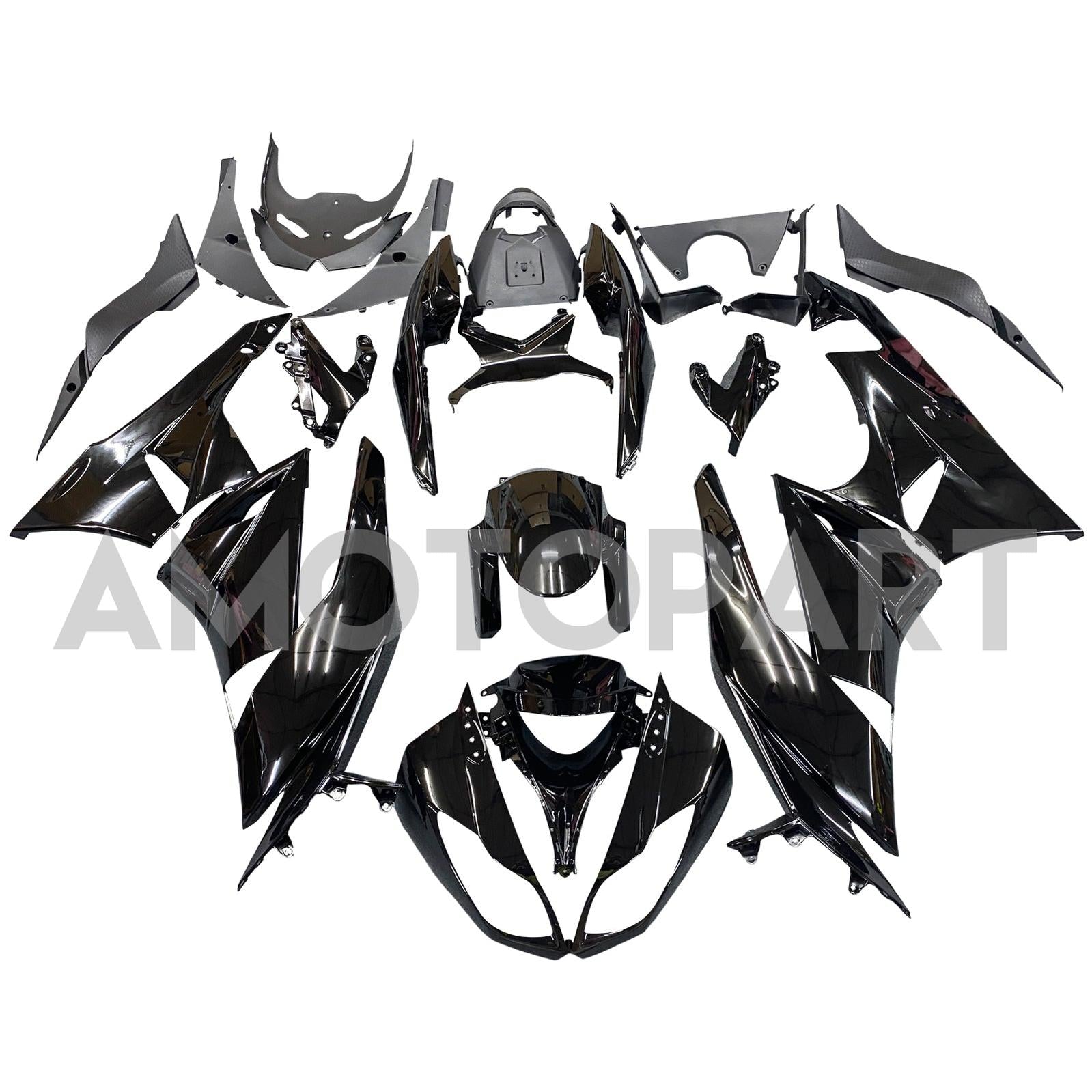 Amotopart Kawasaki 2009-2012 ZX6R 636 グロスブラック フェアリングキット