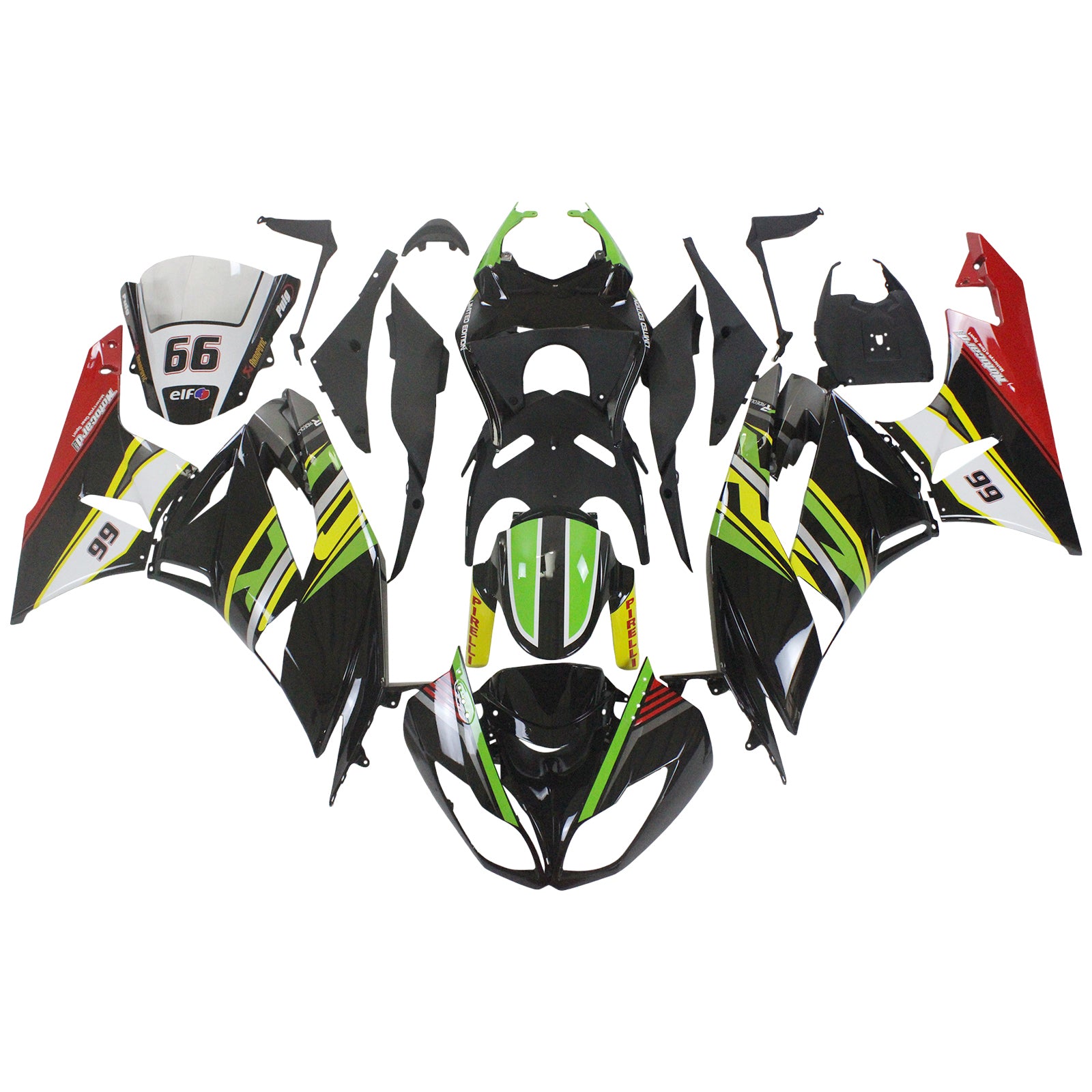 Amotopart Kawasaki 2009-2012 ZX6R 636 Black Colorful Fairing Kit