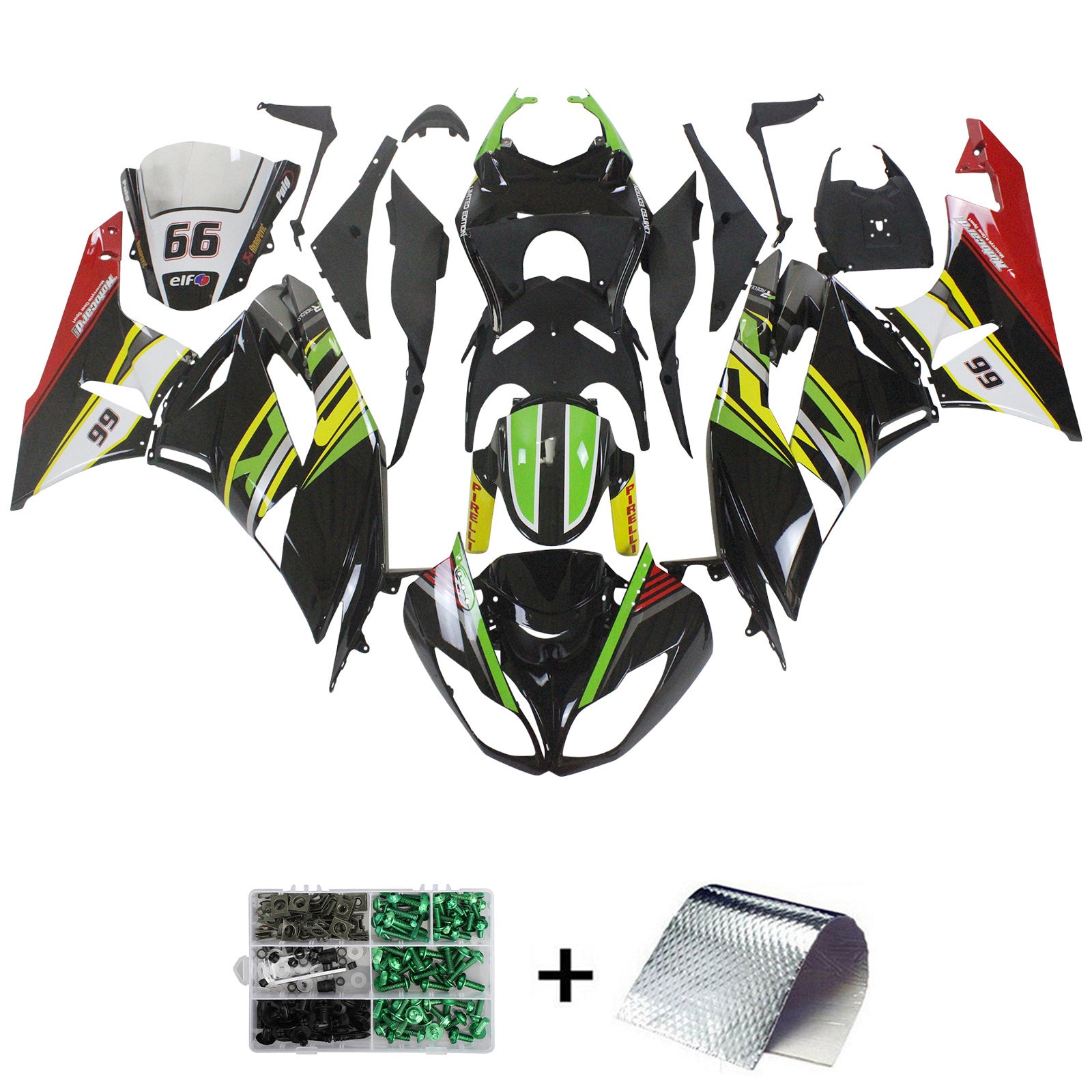 Amotopart Kawasaki 2009-2012 ZX6R 636 Zwart kleurrijke kuipkit