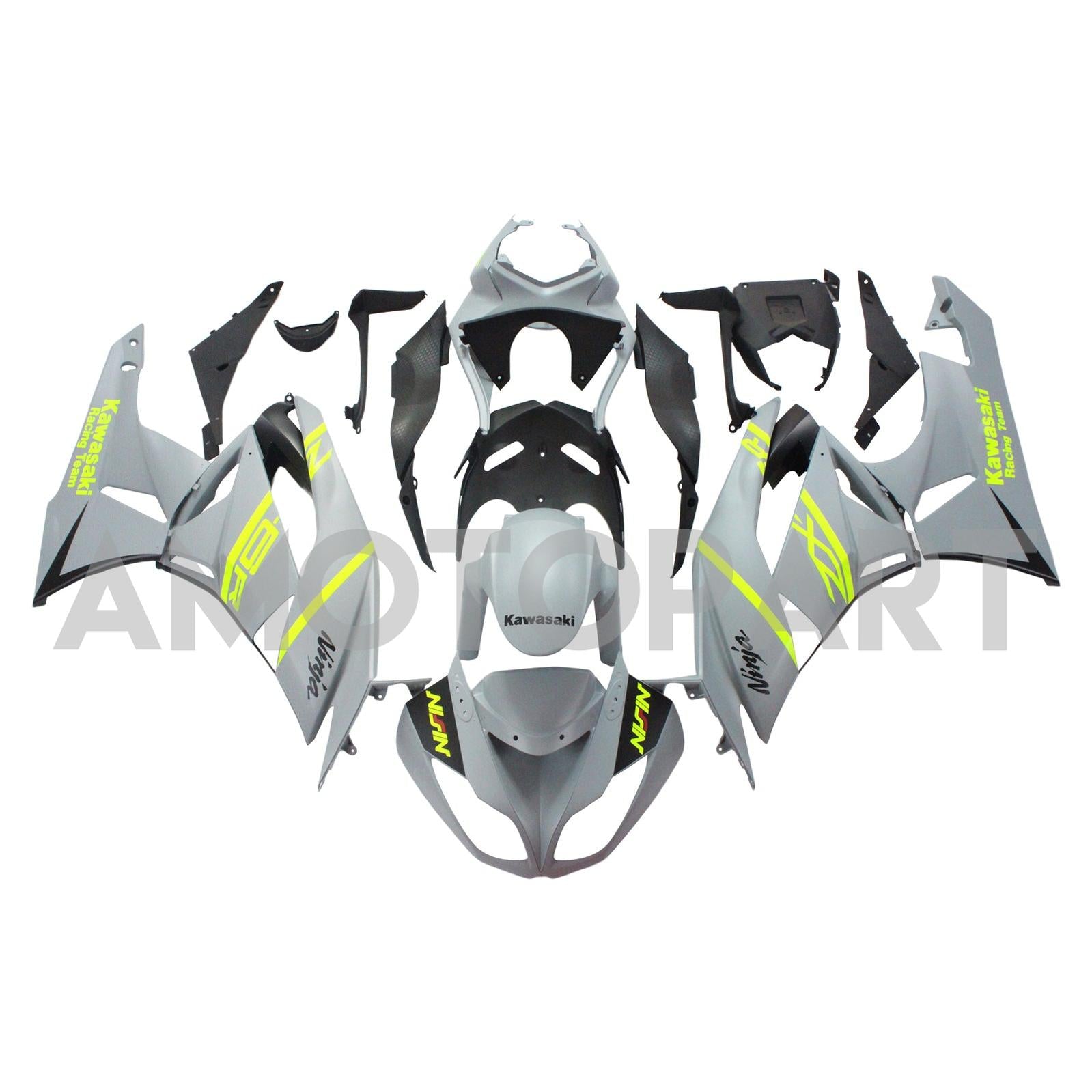 Amotopart Kawasaki 2009-2012 ZX6R 636 Gray Yellow Fairing Kit