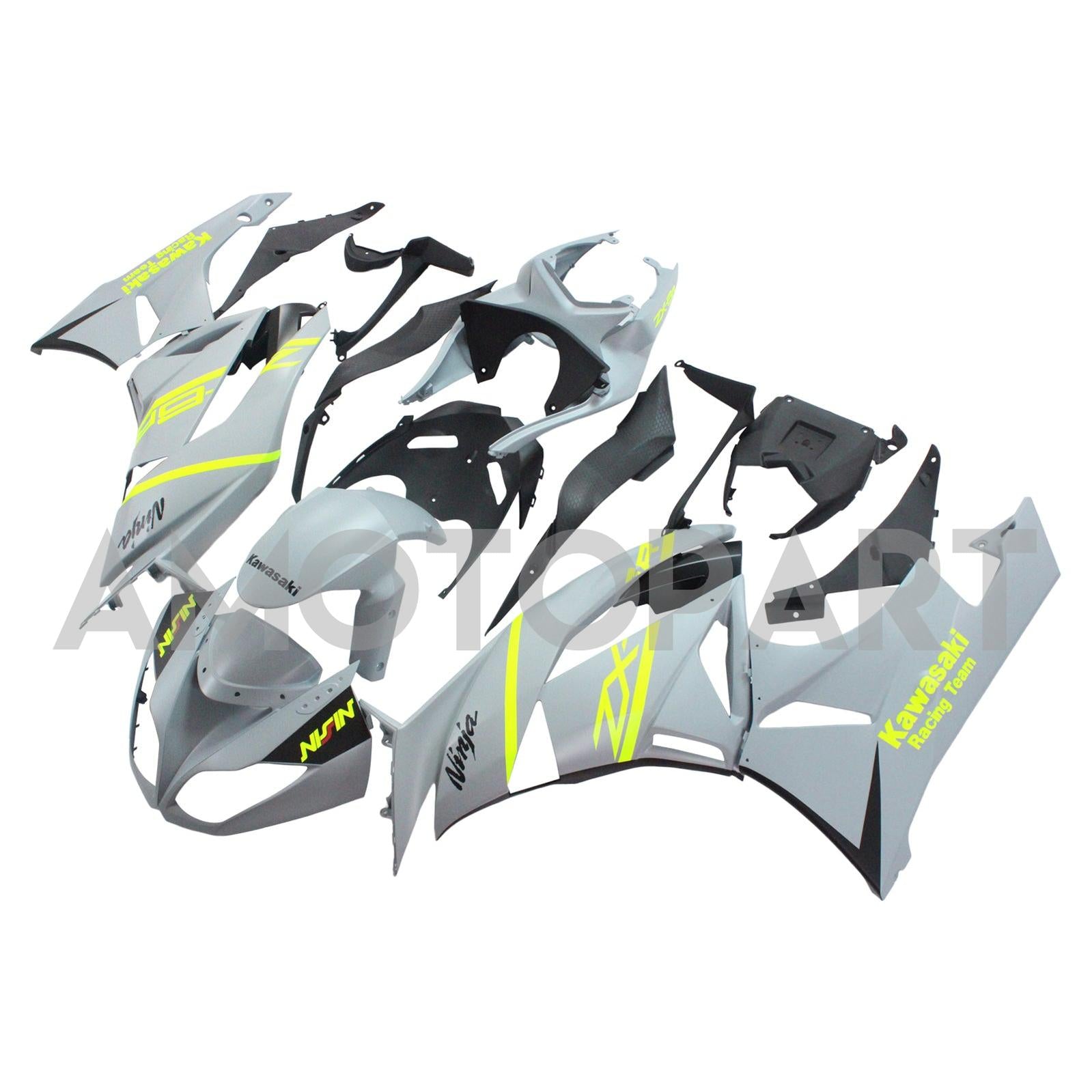 Amotopart Kawasaki 2009-2012 ZX6R 636 Gray Yellow Fairing Kit