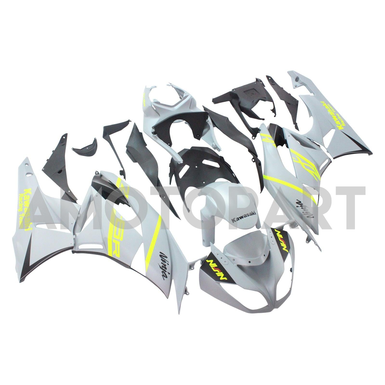 Amotopart Kawasaki 2009-2012 ZX6R 636 Gray Yellow Fairing Kit