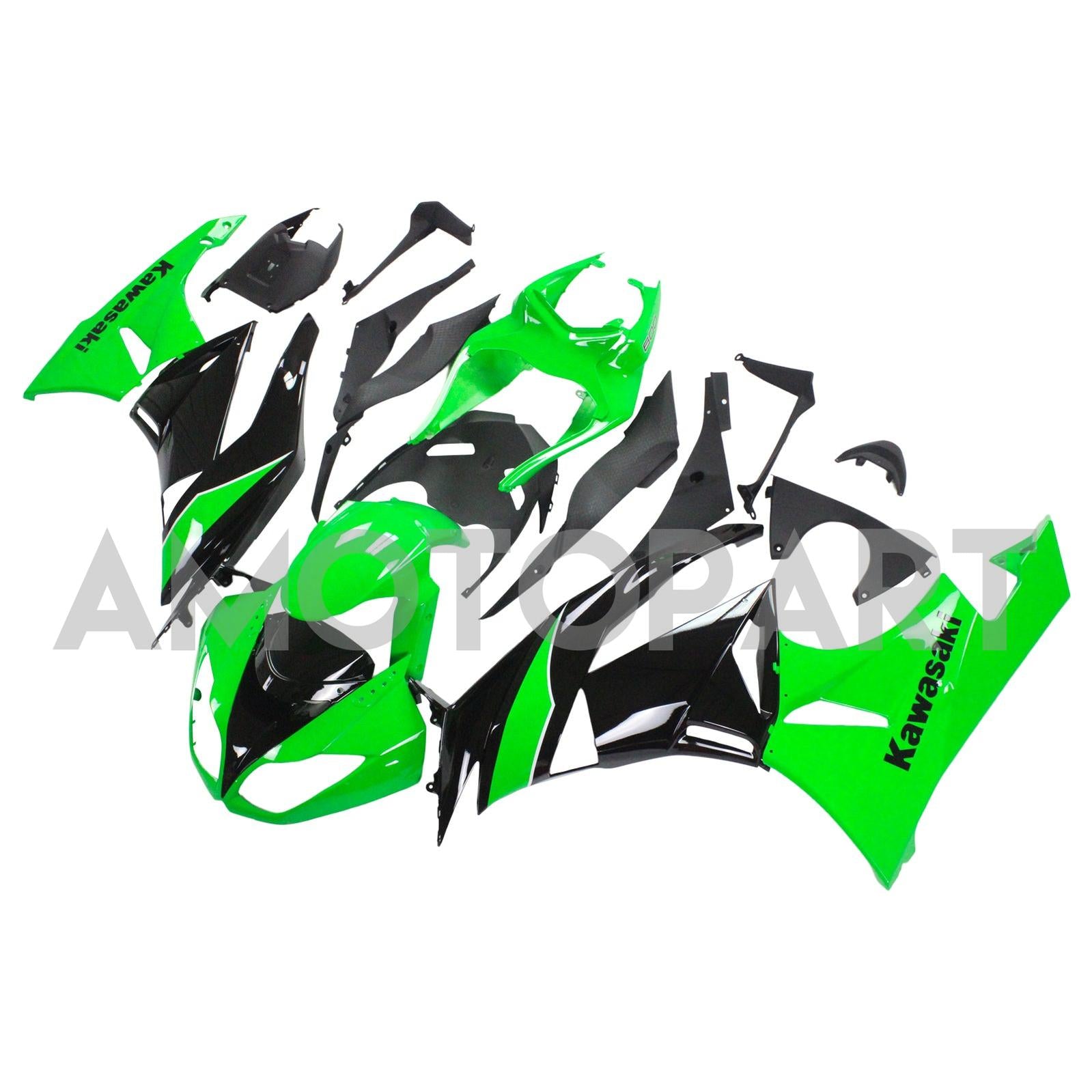 Amotopart Kawasaki 2009-2012 ZX6R 636 Schwarzes Grünverkleidungskit