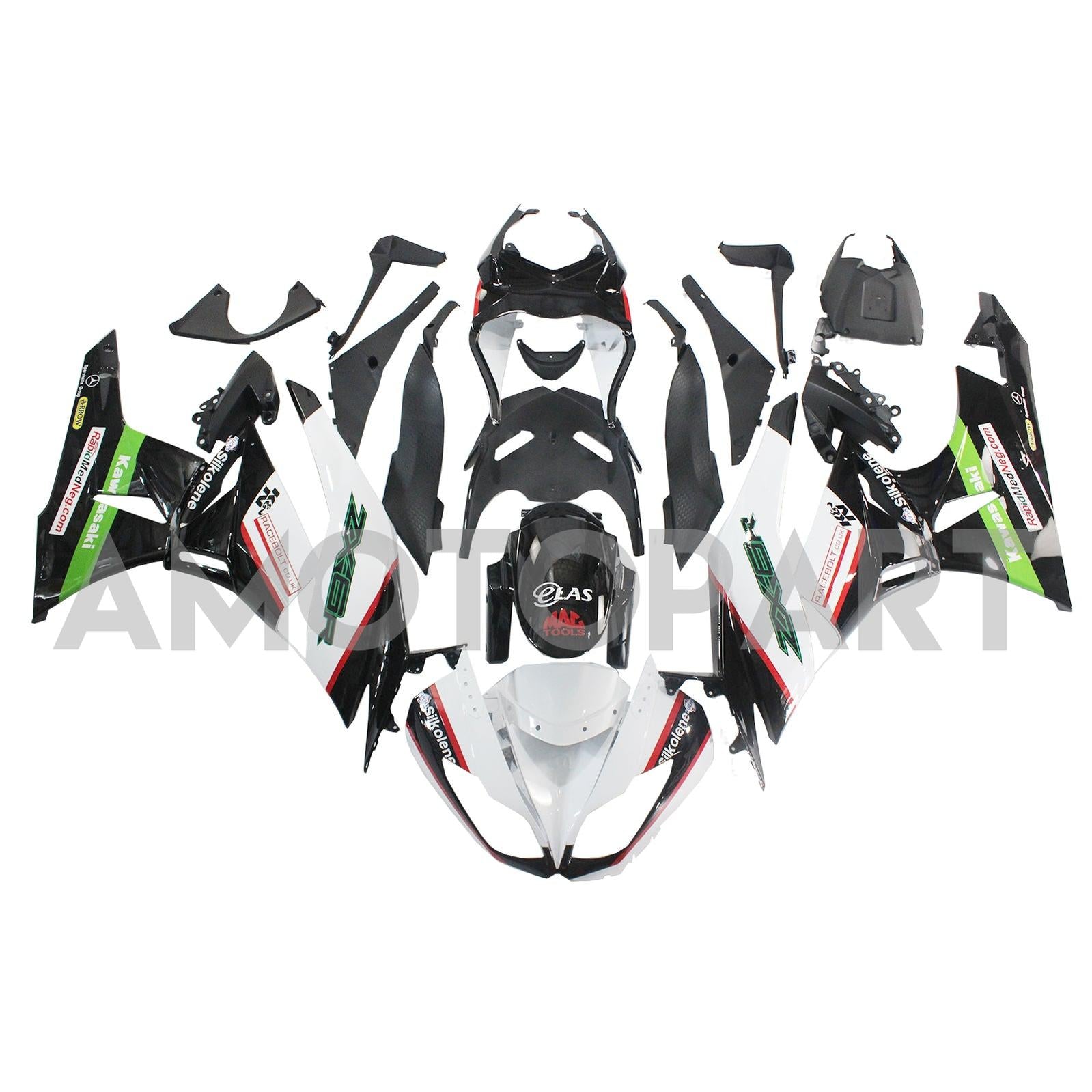Amotopart Kawasaki 2009-2012 ZX6R 636 Bílá zelená černá kapotáž