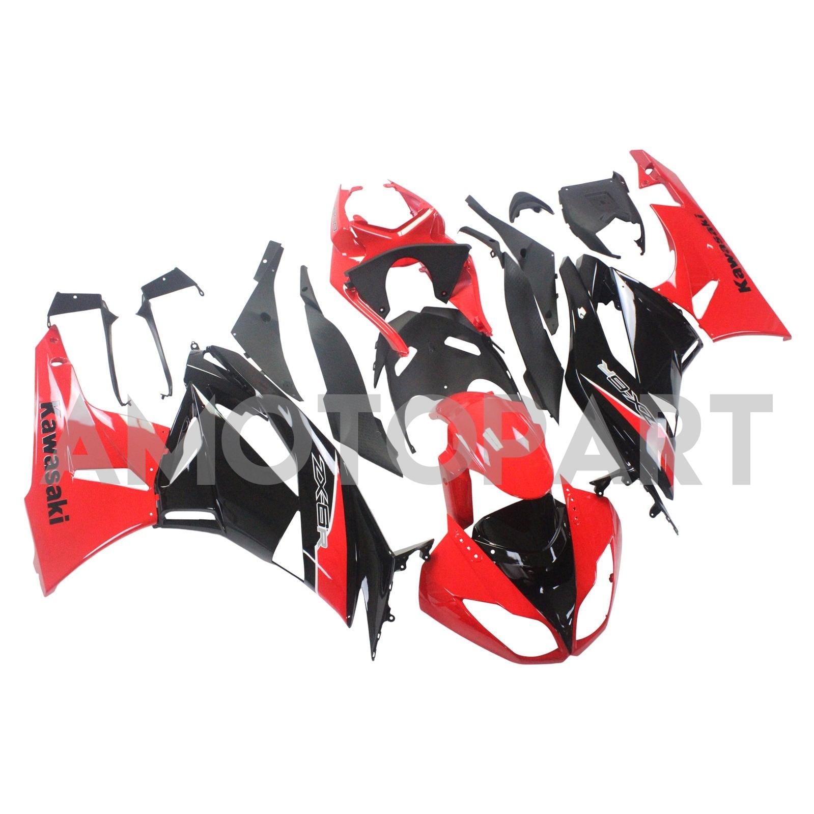 Amotopart Kawasaki 2009-2012 ZX6R 636 Red Mix Black Fairing Kit