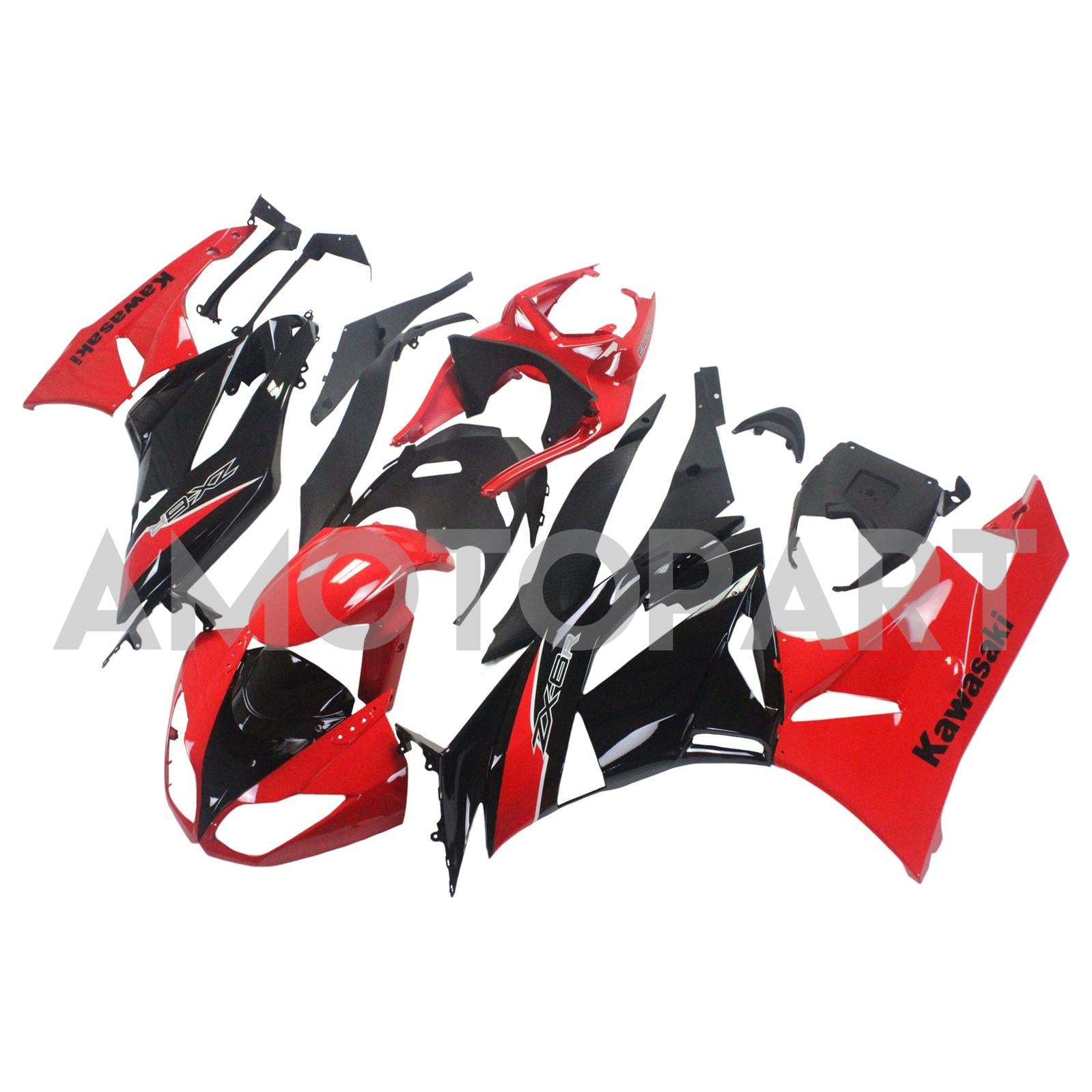Amotopart Kawasaki 2009-2012 ZX6R 636 Red Mix Black Fairing Kit