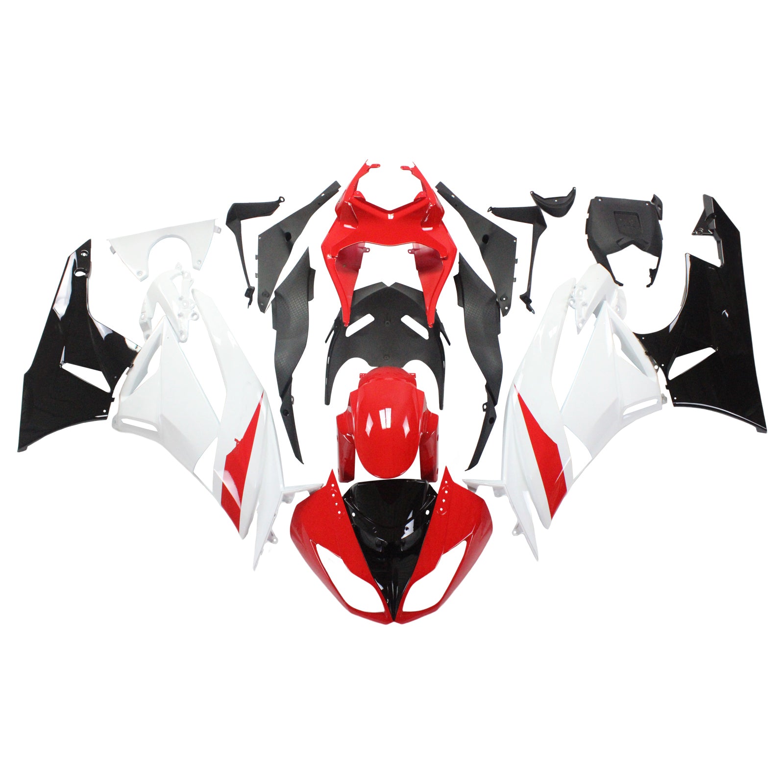 Amotopart Kawasaki 2009–2012 ZX6R 636 Weiß Rot Schwarz Verkleidungsset