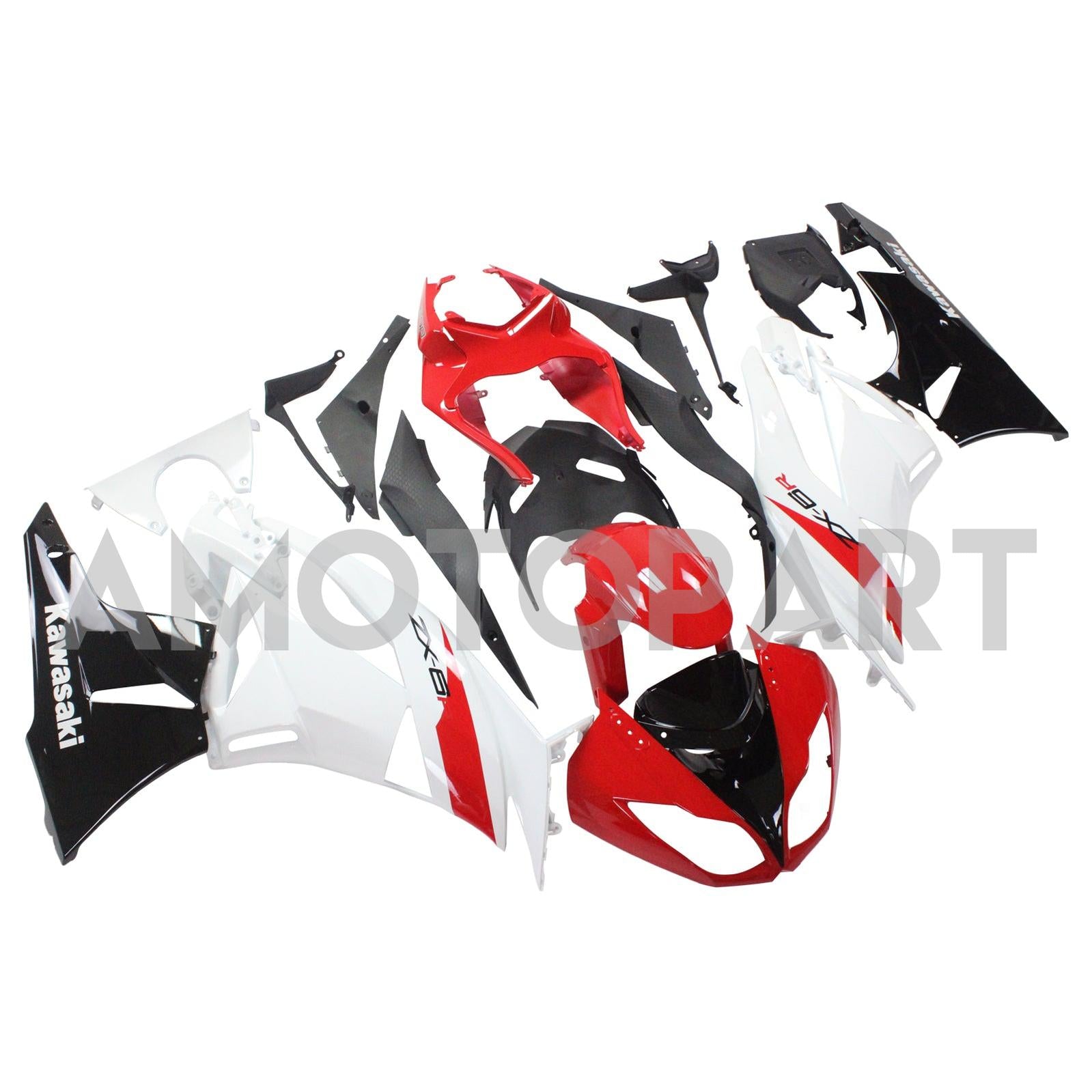 Amotopart Kawasaki 2009-2012 ZX6R 636 White Red Black Fairing Kit