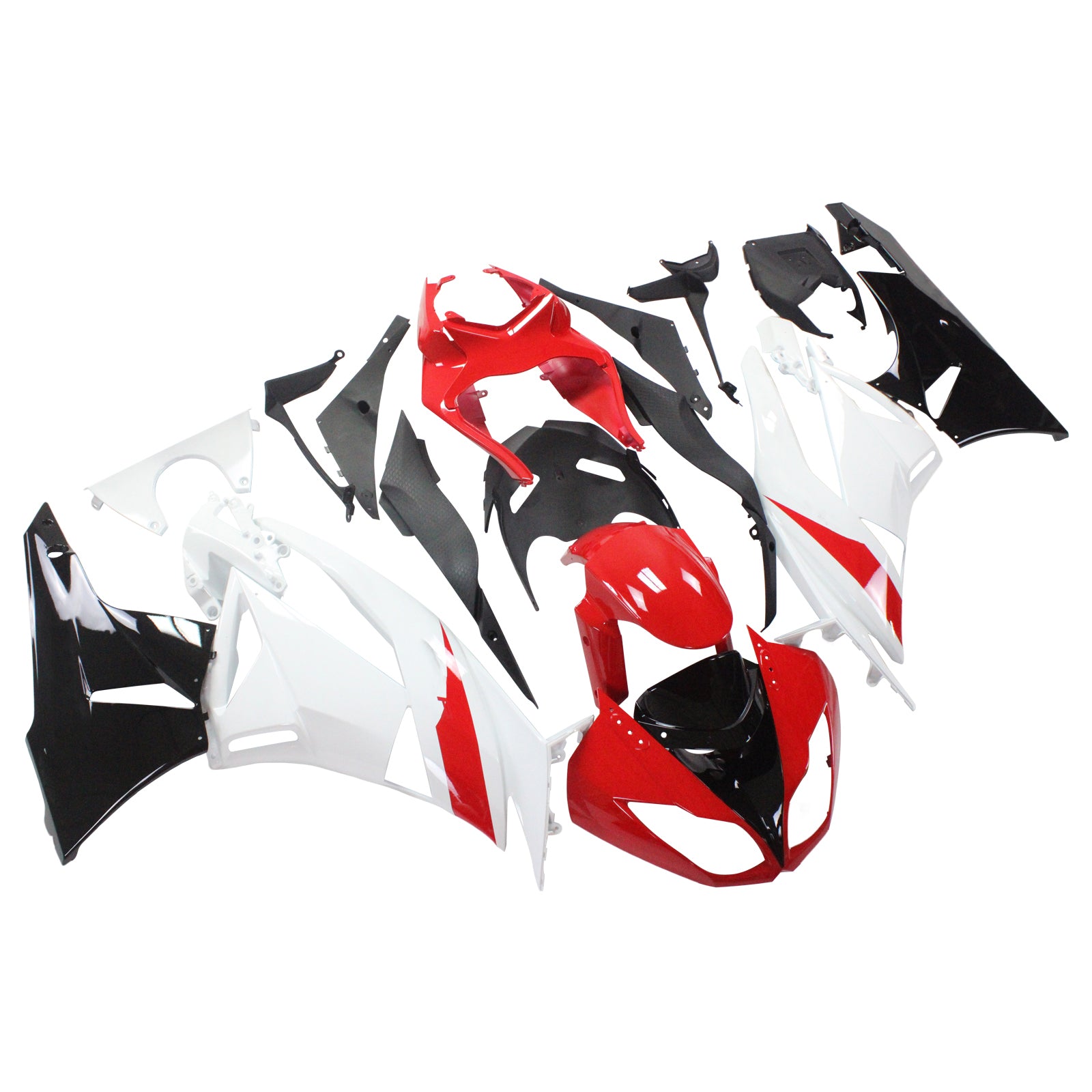 Amotopart Kawasaki 2009–2012 ZX6R 636 Weiß Rot Schwarz Verkleidungsset