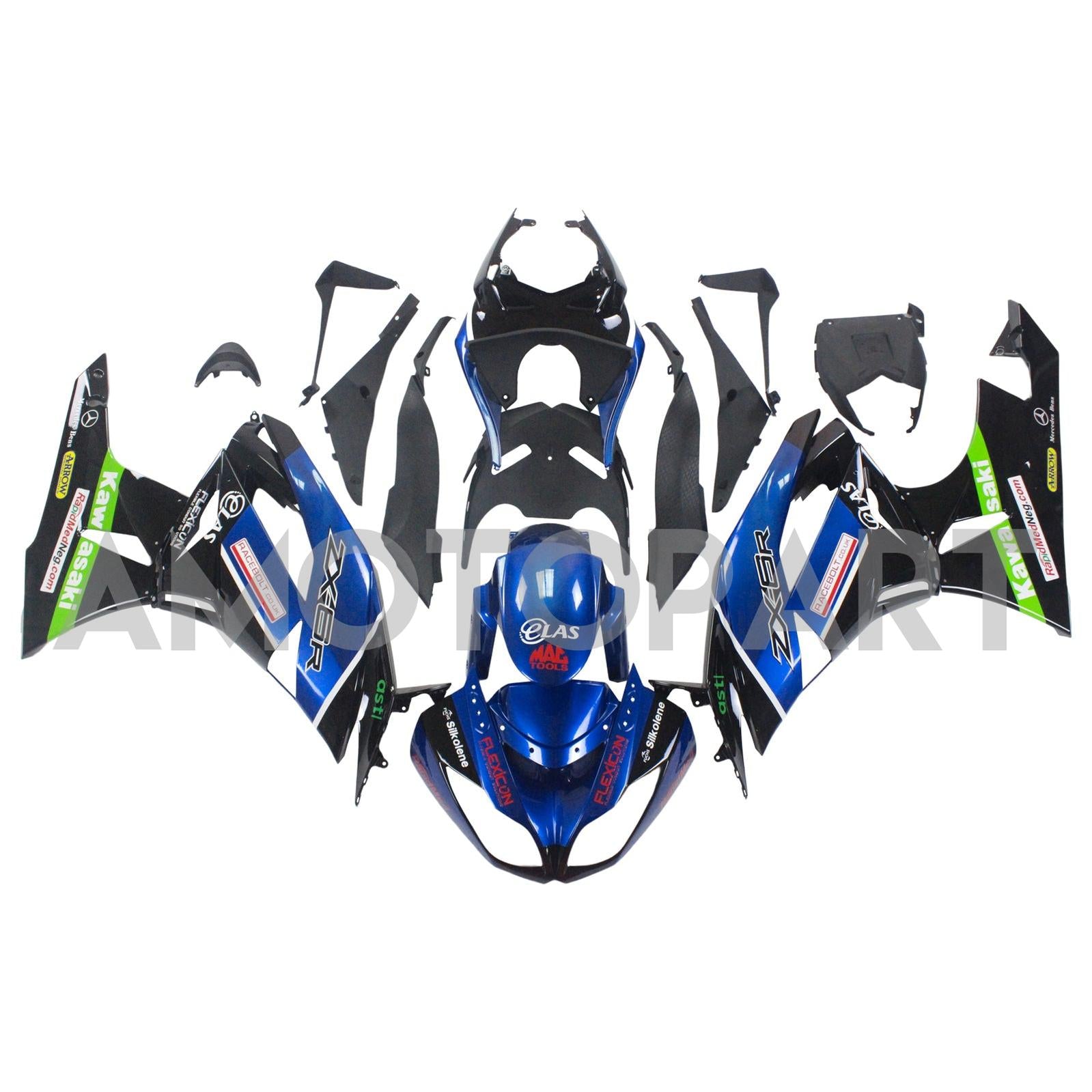 Amotopart Kawasaki 2009–2012 ZX6R 636 Blue Mix Black Verkleidungsset